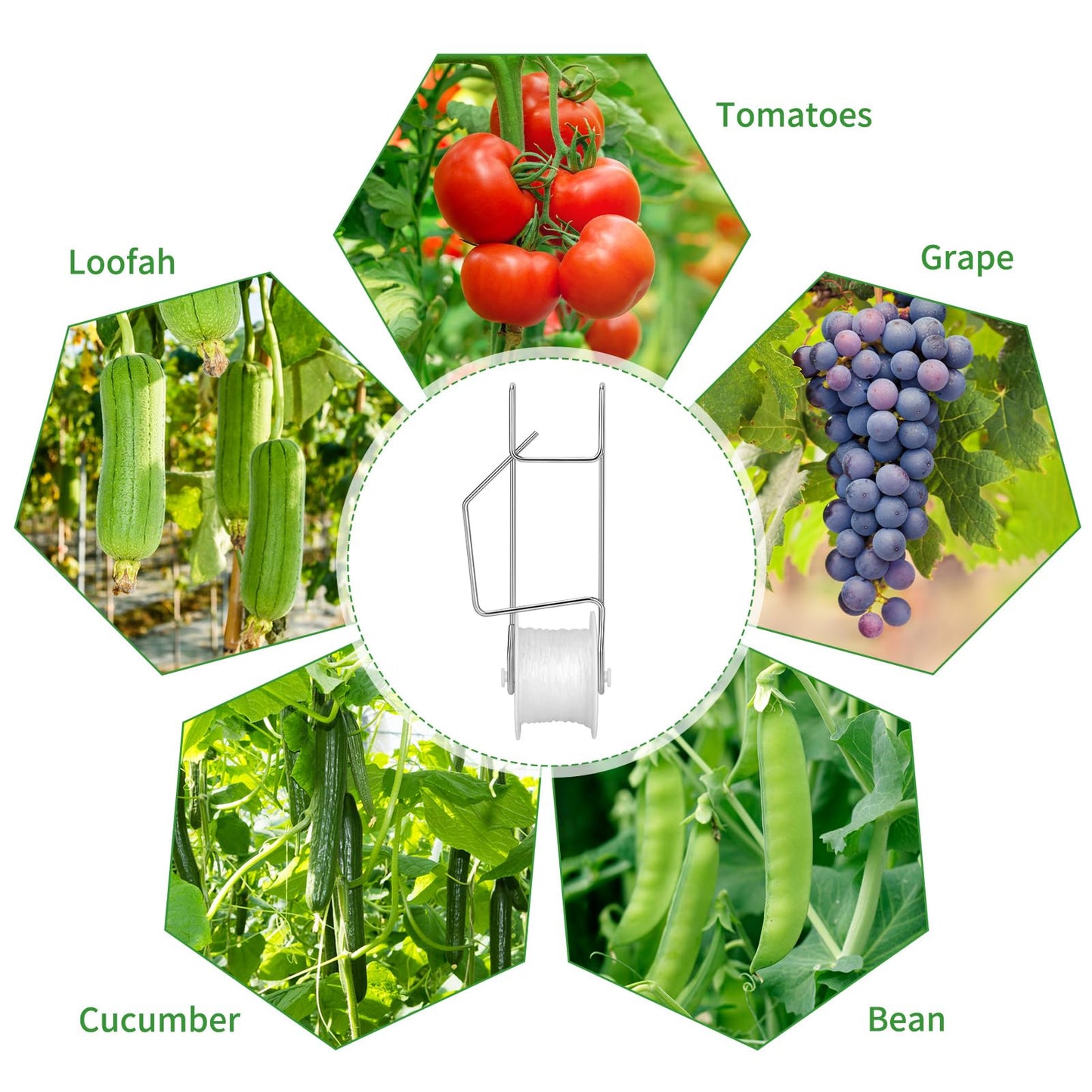 10 Pack Tomato Roller Hooks with 49.2FT String,Tomato Roller Hooks for Greenhouse,Plant,Flower Vine Crop Trellis Kit