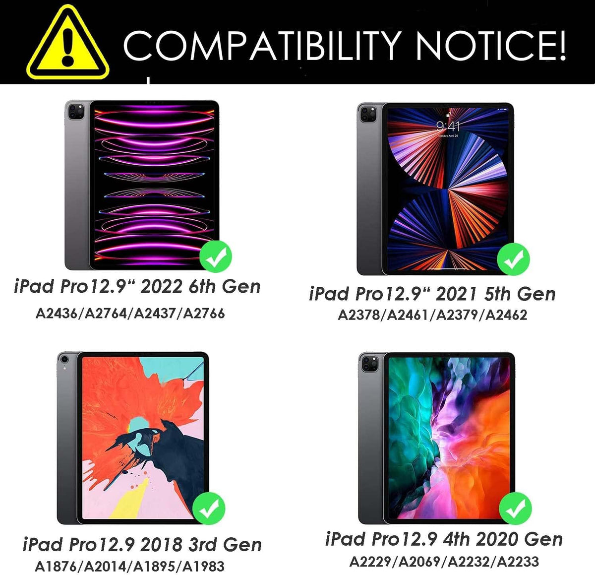 iPad 12.9 Keyboard Case for iPad Pro 12.9 inch 6th 2022/5th 2021/4th 2020/3rd 2018-7 Color Backlight,Touchpad Detachable Slim Cover with Pencil Holder (12.9",Black)