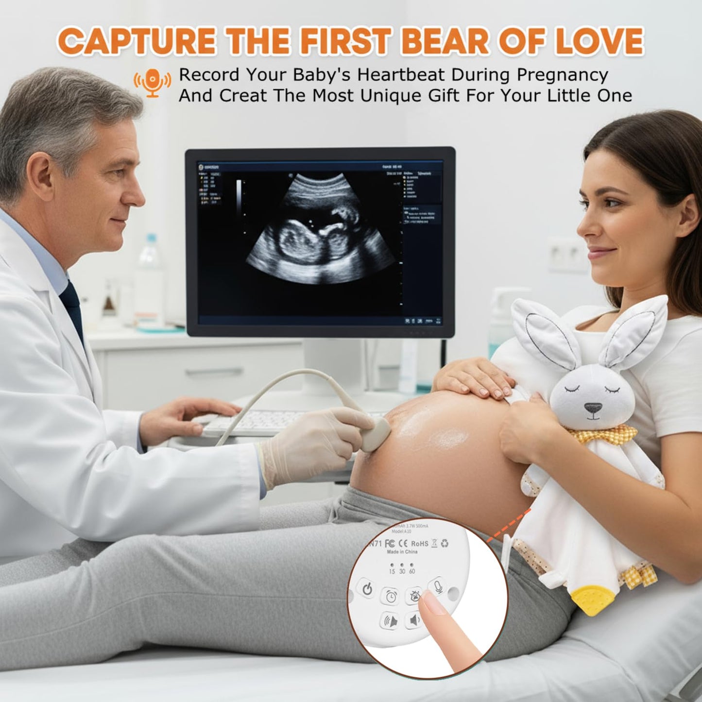 BEREST A10 Baby Lovey Music Box with 10 Soothing White Noise Sounds: Heartbeat, Lullabies, Shushing| Cry Sensor| Timer| Recording| Rechargeable Sleep Soother for Newborns| Plush Toy Insert| Baby Gift