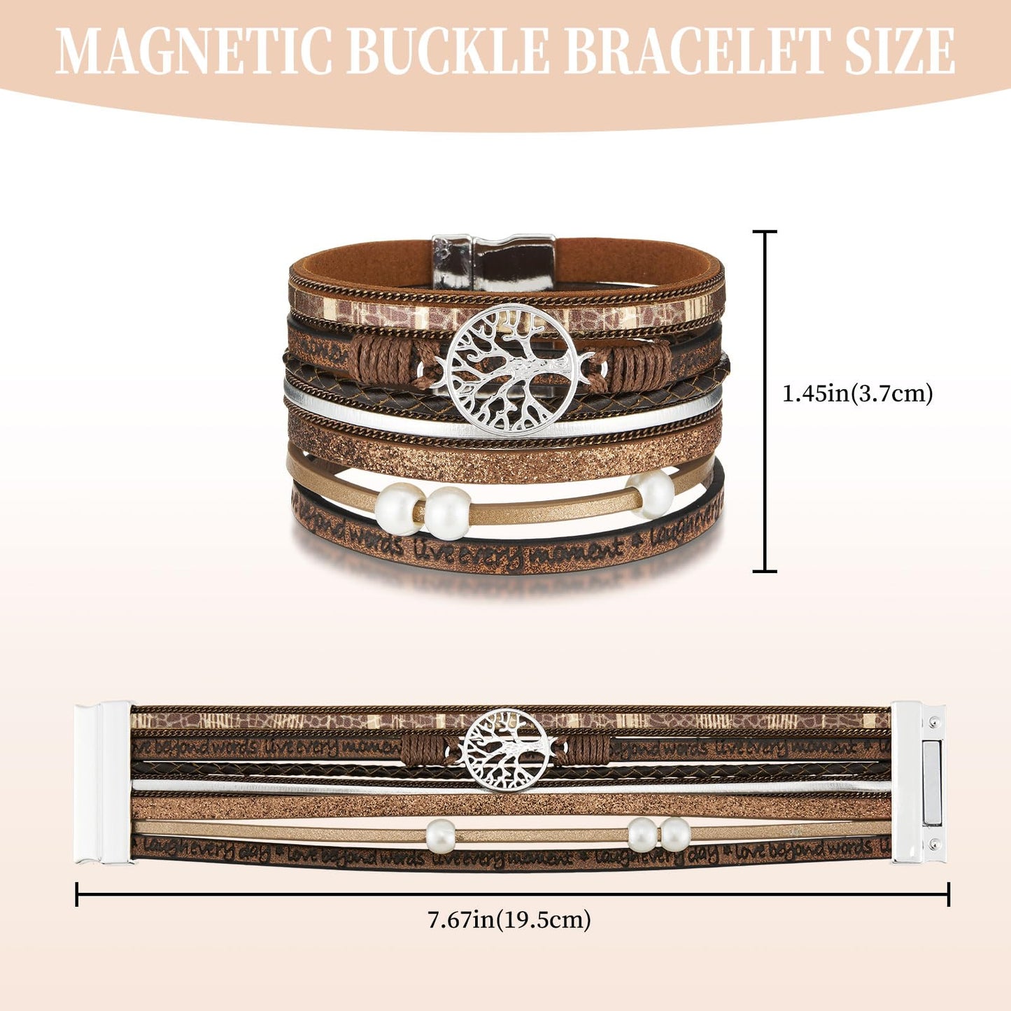 QIUTIMIY Leather Bracelets for Women Trendy Boho Cuff Bracelet Layered Bangle with Clasp Hand Wrist Jewelry Western(Style 5-Brown)