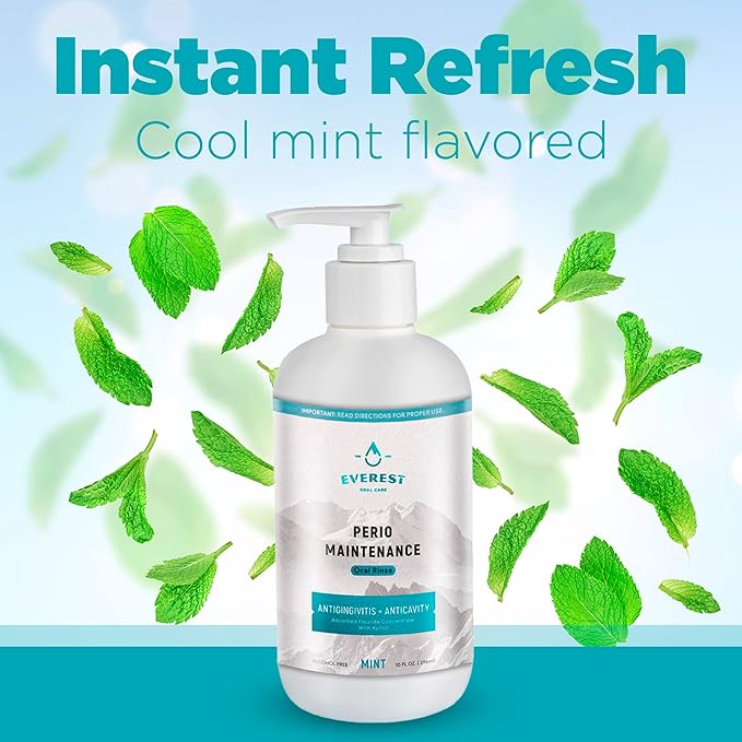 Perio Maintenance Alcohol Free Mouthwash – Concentrated Mouthwash for Bad Breath, Plaque, Sensitive Teeth, and Gingivitis or Gum Disease - Fresh Mint Flavored Fluoride Rinse Pack of 2 by Everest
