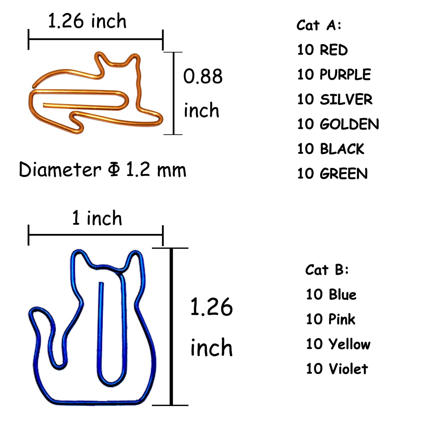 100 pcs Cat Paper Clips Cute Decorative Paperclips, Cat Lover Gifts for Women, Fun Office Supplies for Cat Lovers