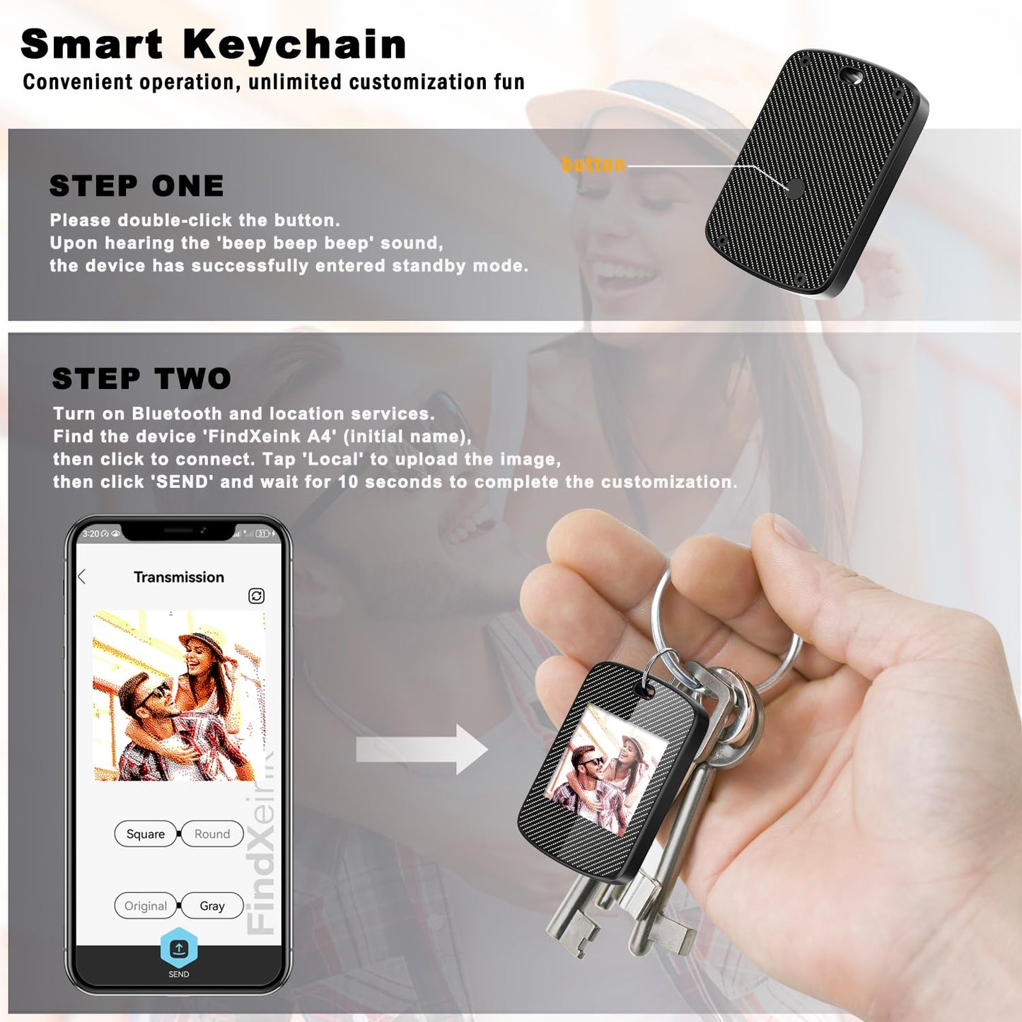 for mom, Customized Keychain with Picture, Personalized Photo Keychain with Build-in Find My Tracker, Contact Information, iOS 14.0 and Up - Perfect for Mother's Day&Birthday，Wedding，Everyday Gifting