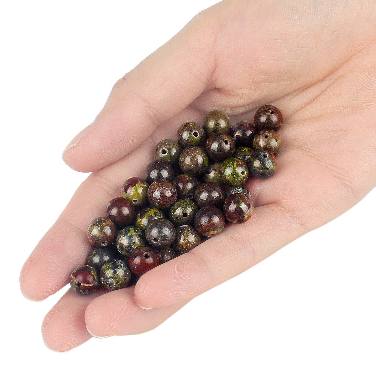70PCS Natural 8MM Healing Gemstone, Dragon’s Blood Energy Stone Round Loose Beads, Semi-Precious Crystal Beads with Free Elastic String for Jewelry Making DIY