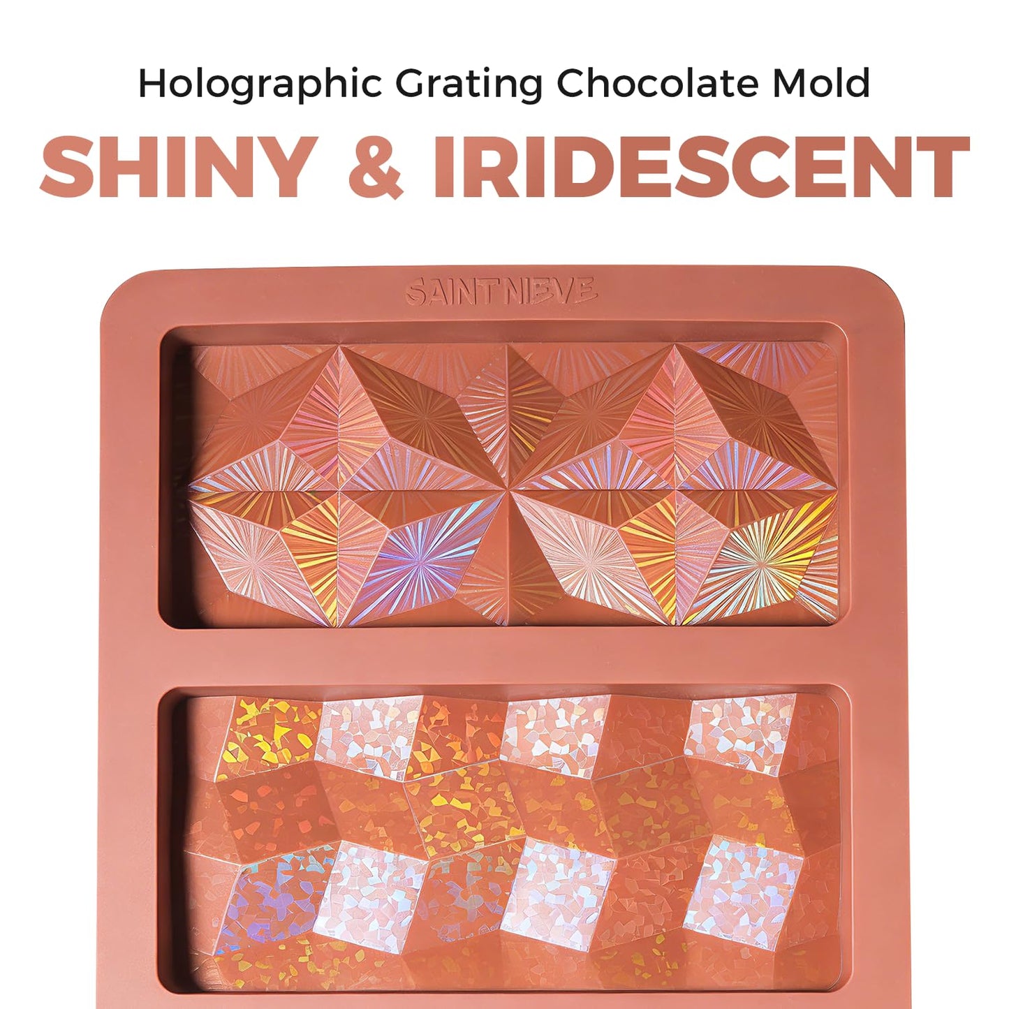 Holographic Chocolate Bar Mold, Large Thick 3-Cavity Silicone Mold for Chocolate Bars, Geometric Design, Food-Grade Non-Stick Mold for DIY Baking, Candy, and Wax Making