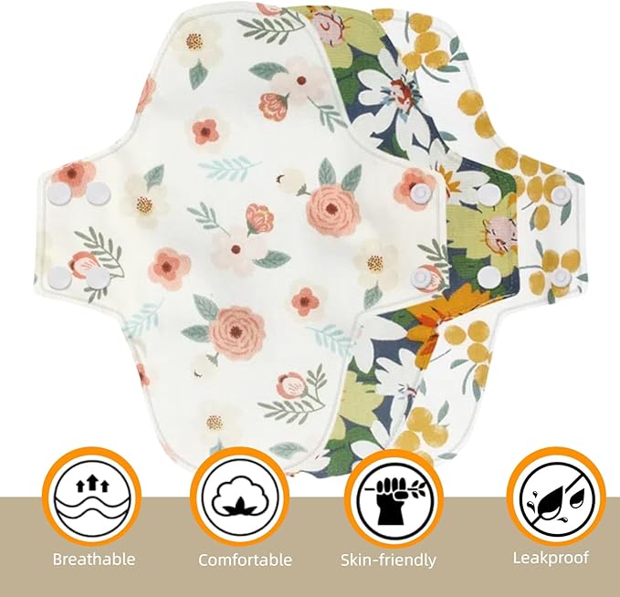 WEEOATAR Reusable Menstrual and Incontinence Pads - Graphene Panty Liners, Washable Sanitary Napkins, Pack of 3 With 1 Cloth Mini Wet Bag (Yellow, Pink & Grey, L)