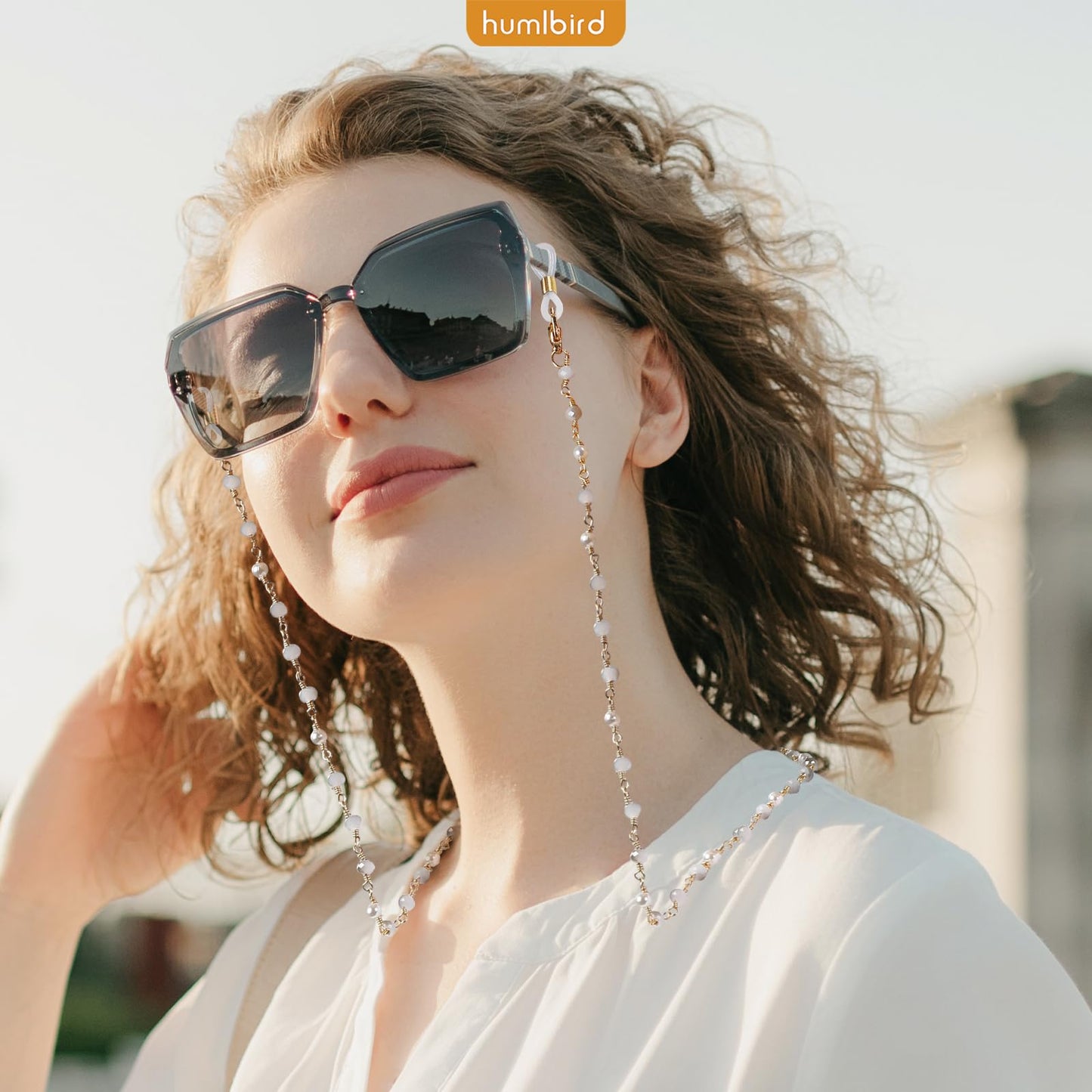humlbird Glasses Chain Eyeglasses Chain Mask Lanyard Coloful Crystal Beaded Pearl Sunglasses Chain Grey