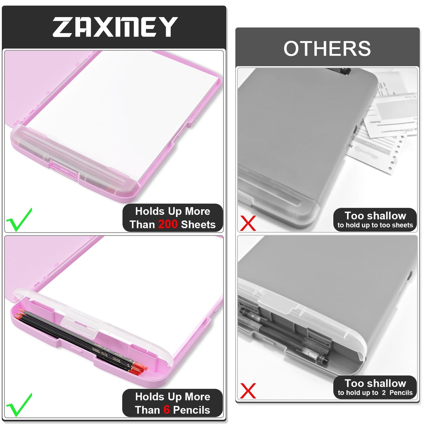Plastic Clipboard with Storage, 8.5 x 11 Storage Organization Box Side-Opening, Heavy Duty Clip Board with Pen Holder and Paper Folder for Nurses, Teachers, Office & School Supply, Dark Pink