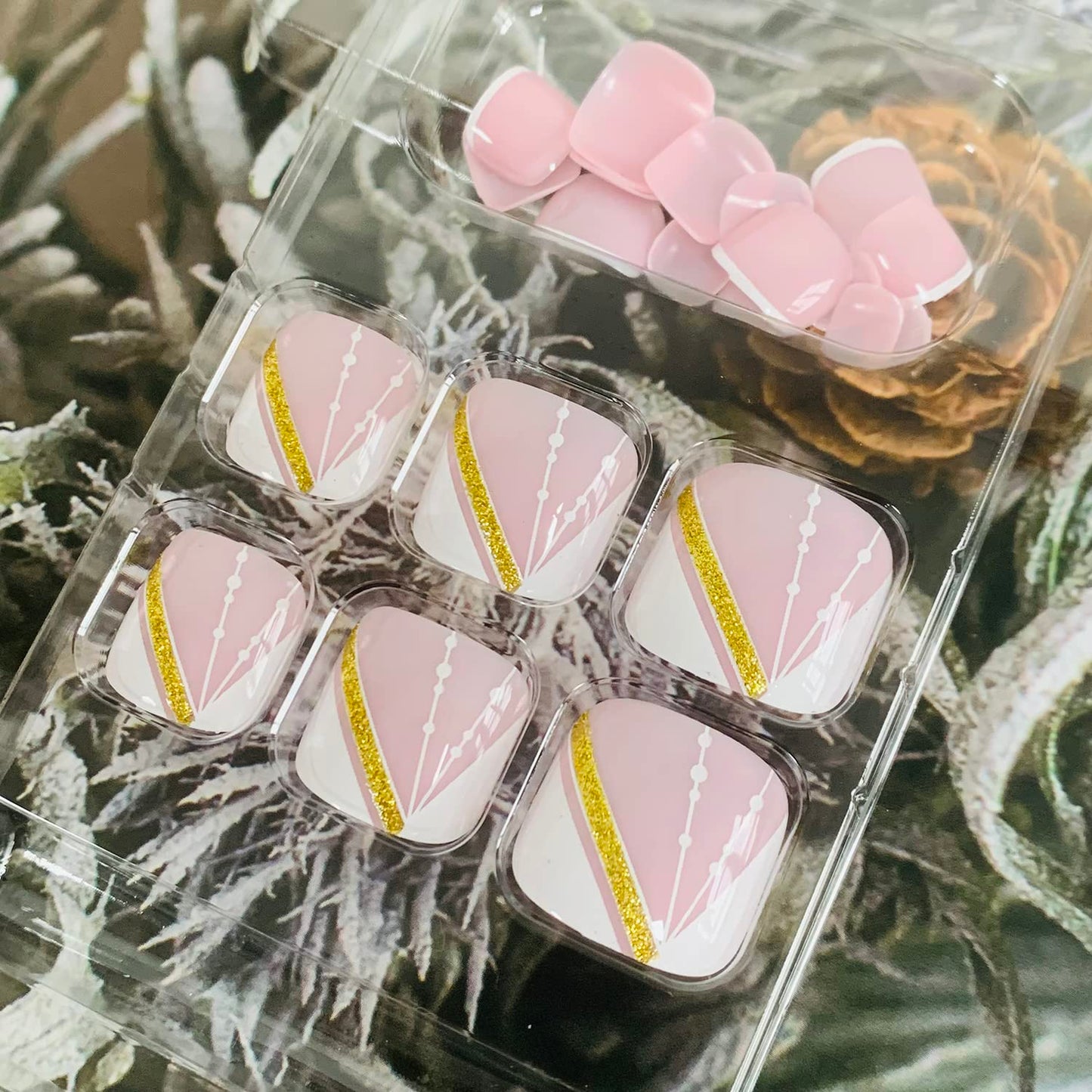 Artificial Acrylic Fake Nails - Full Cover Reusable False Toenails with Glue Set, Press On Toenails with Designs, Peel and Stick Nail Polish Designs