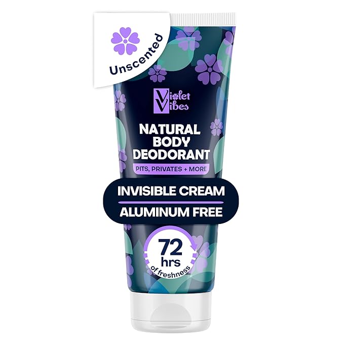 Violet Vibes Deodorant Cream for Women | Hypoallergenic & Gentle On Skin | Noni Leaf Extract, Aluminum-Free, Sensitive Skin, Fresh Odor Control for Whole Body 100mL (3.4 fl oz.) (Unscented)
