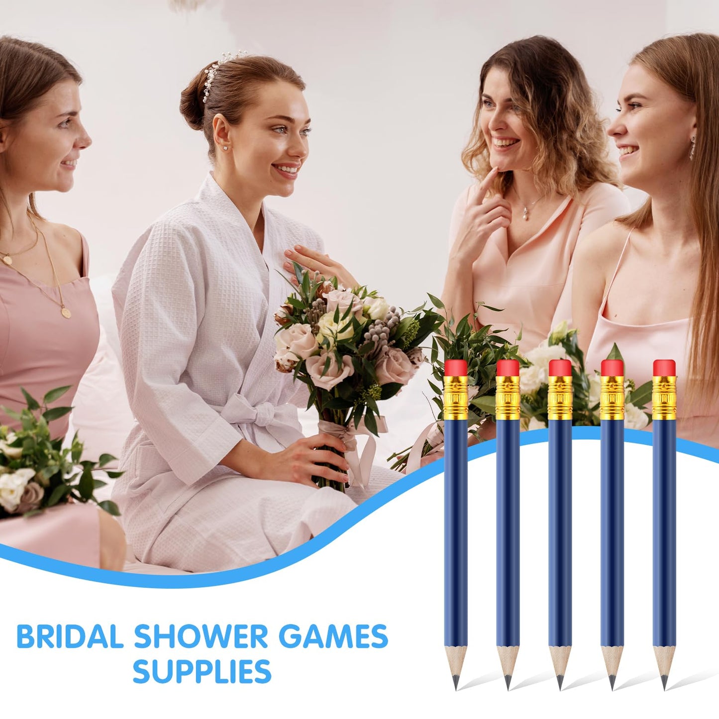 24 Pcs Mini Half Pencils Blue Golf Pencils with Erasers Bulk 4 Inch Short Pre Sharpened Pencil Small Pencil for Games Baby Shower Bridal Shower Wedding Presents Classroom Back to School Office Pocket