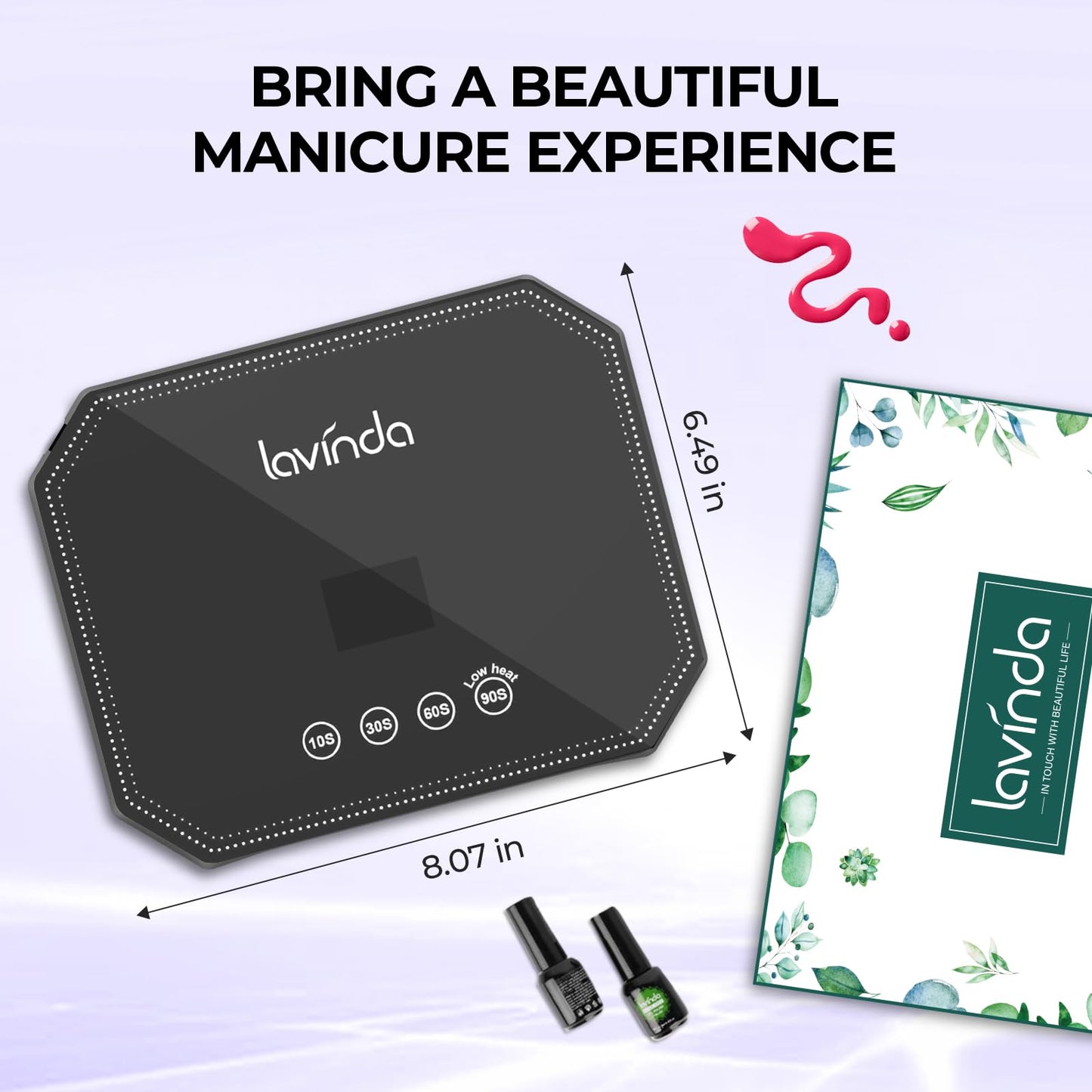 Lavinda 54W UV LED Nail Lamp – Plug-in Gel Nail Light with LCD Display, 4 Timers, Auto Sensor, Dual Wavelength, Nail Dryer for Home & Salon – Black