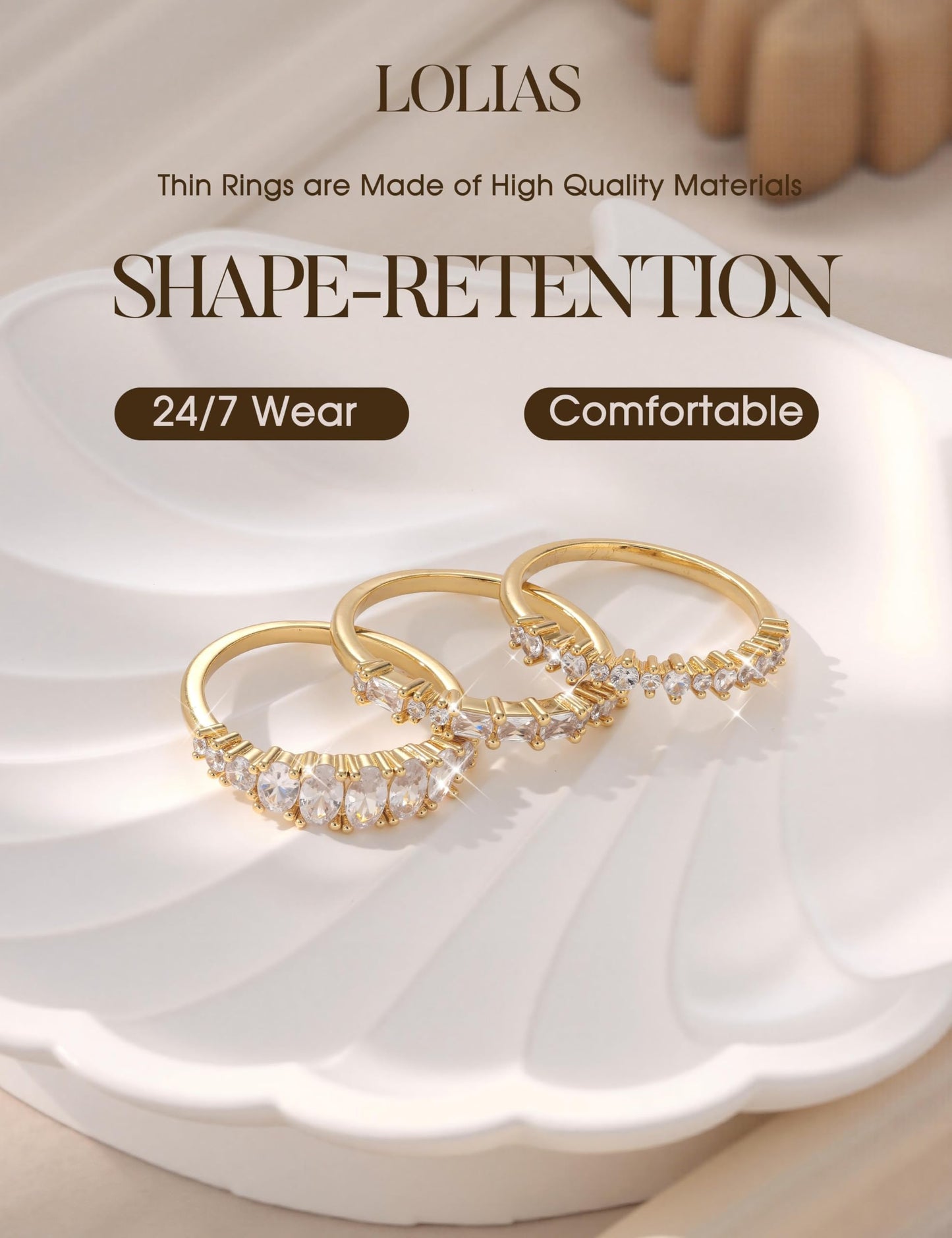 LOLIAS 14K Gold Plated Stackable Rings for Women Non Tarnish - Dainty Cubic Zirconia Wedding Bands Ring Set Minimalist Trendy Statement Engagement Promise Thumb Rings Stacking Size 5-10 Size 10