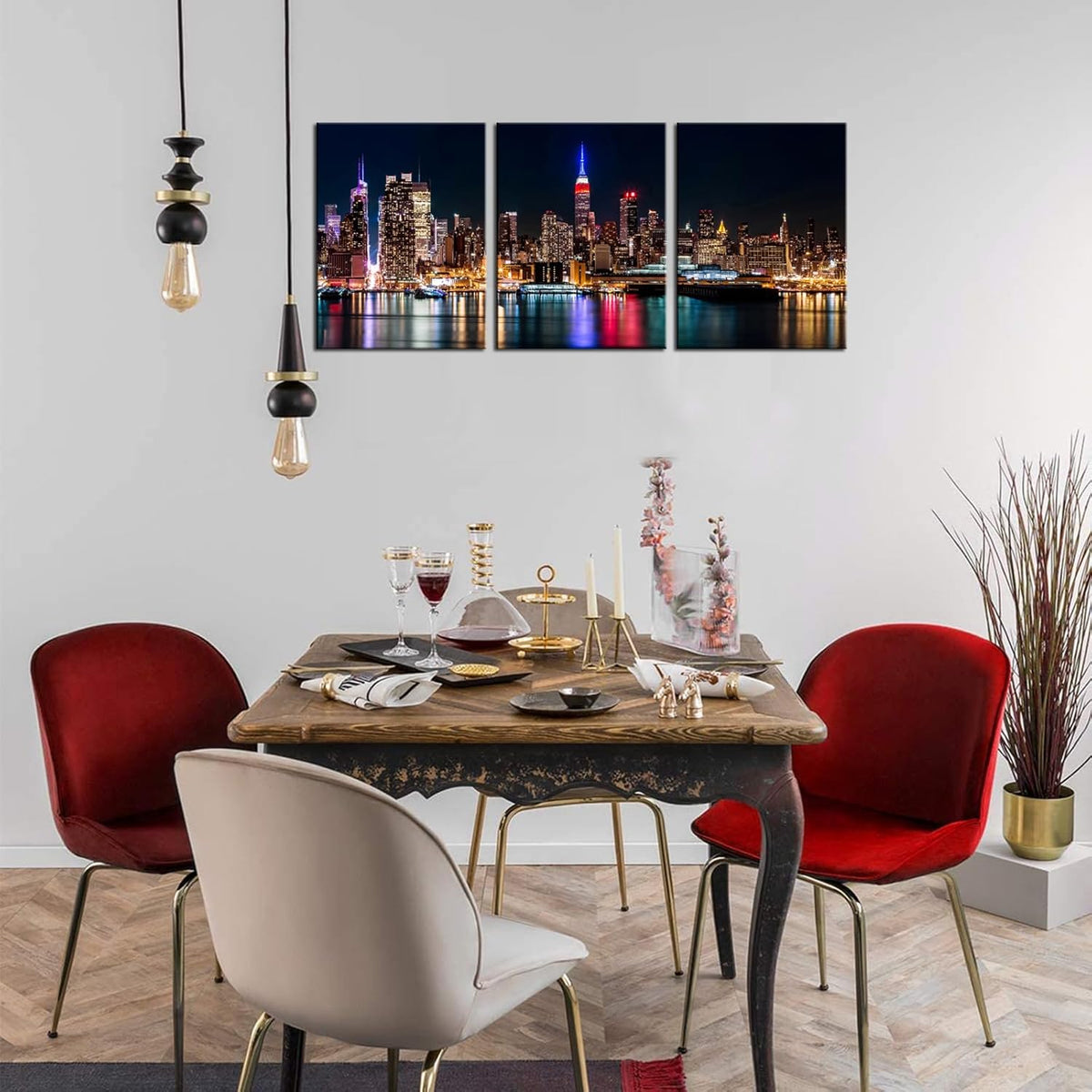 Biuteawal New York City Canvas Wall Art Manhattan Skyline Night View Picture Painting Modern Giclee Canvas Prints Home Office Living Room Wall Decoration