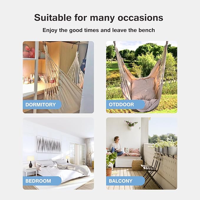 Hommtina Hammock Chair Hanging Rope Swing, Max 300 Lbs Hanging Chair with Pocket & Durability Perfect for Outdoor, Home, Bedroom, Patio, Yard (Pillows NOT Included,Dark Green)