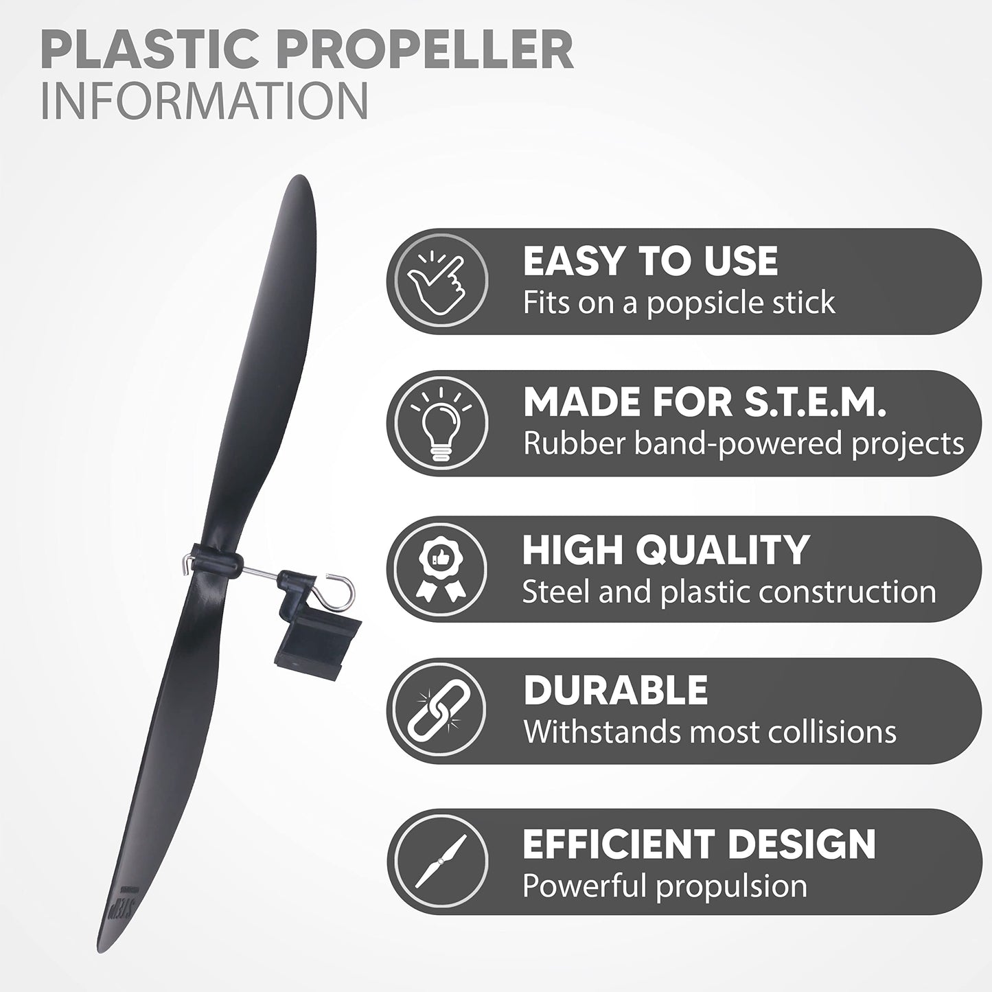 6-Inch Plastic Propellers, 10-Pack – Build Rubber Band Powered Planes, Helicopters, and More STEM Projects