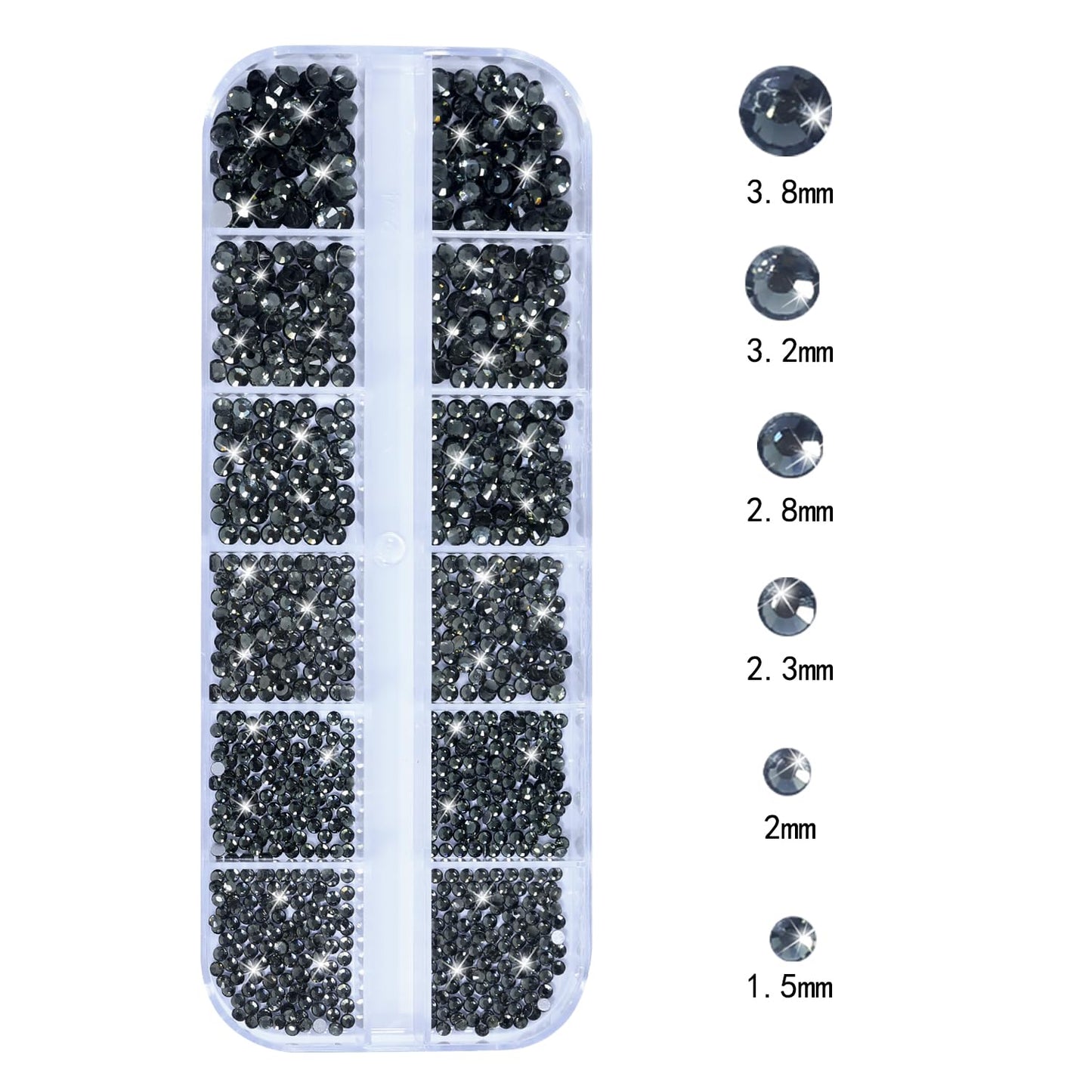 DZHILHMX Nail Rhinestones - 3D Multi Shape Size, Flat Back, Crystals Manicure Rhinestones Charms, Transparent Gray Nail Gems, with Kit, for Nail Art, Bedazzling Acrylic Nails, DIY Decor