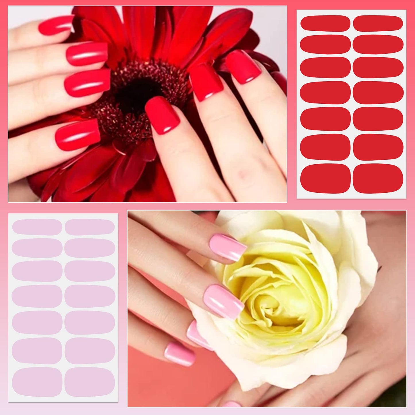 DANNEASY 24 Sheets Full Nail Wraps Nail Polish Stickers for Women Solid Color Nail Polish Strips Gel Nail Strips Self Adhesive Fingernail Stickers Manicure Kit with 1pc File, Cuticle Stick
