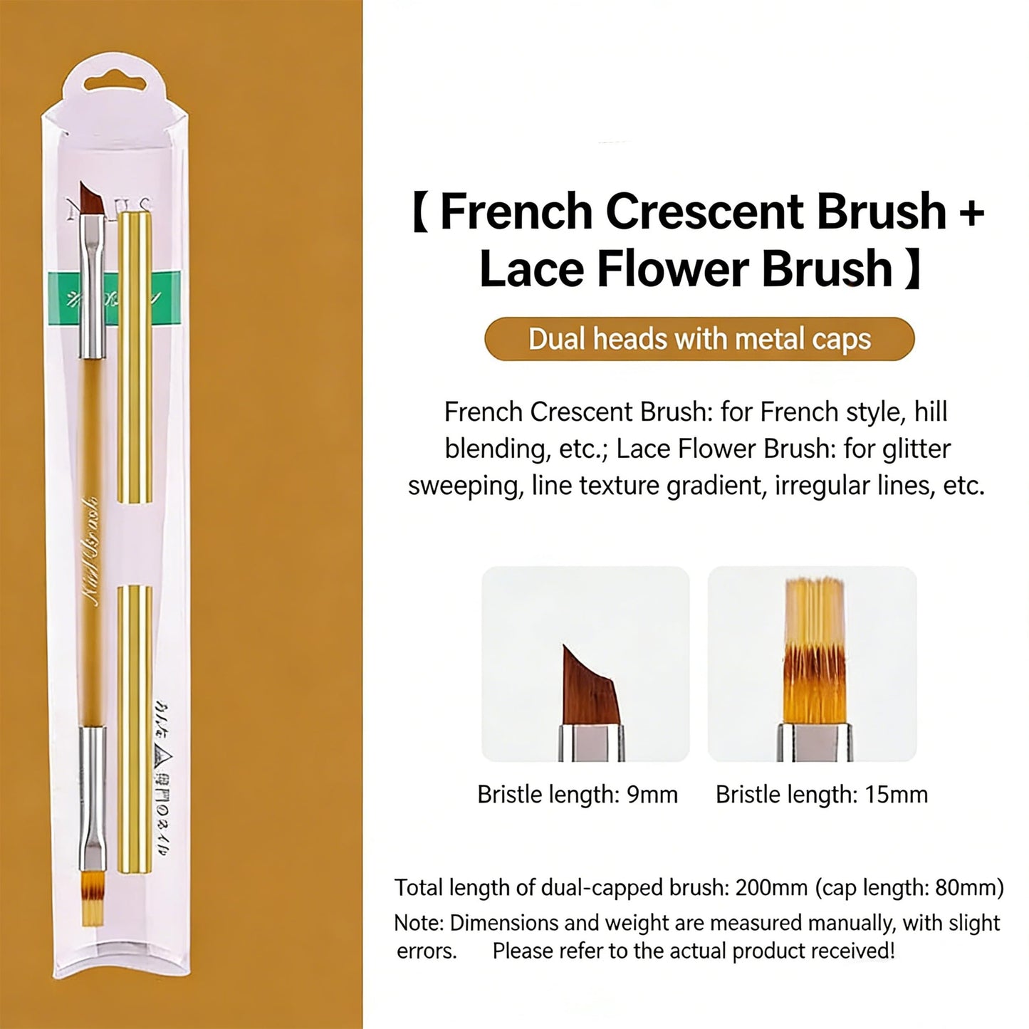 Calyuna Dual-Ended French Manicure & Ombre Nail Brush - Smile Arc & Gradient Glitter Nail Art Pen for Gel Nails
