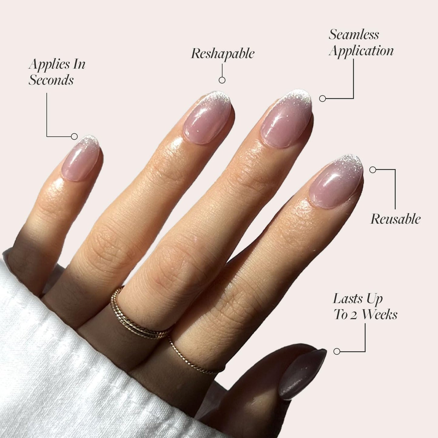 Glamnetic Press-On Nails Bundle - Stardust & Fairy Dust | Short Oval Glossy Light Yellow Fake Nails | Short Oval Beige-Pink False Nails with a Metallic Finish | Reusable, Salon-Quality Nail Kits