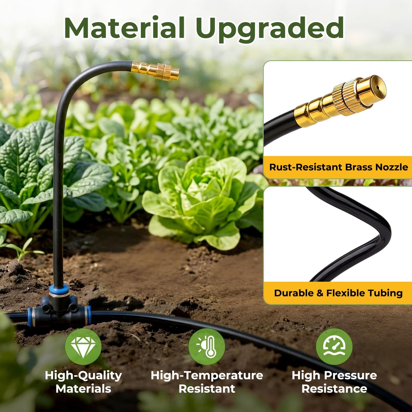 Drip Irrigation Kit for Garden 30FT, 360° Adjustable Watering System with 1/4" Tubing, Brass Misting Nozzles, DIY Micro Irrigation System for Potted Plants, Patio, Greenhouse