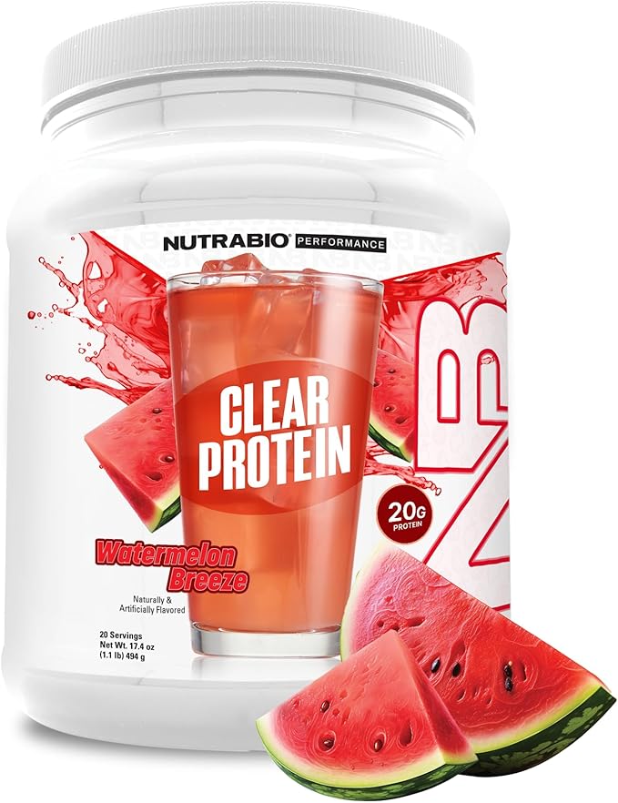 NutraBio Clear Whey Isolate Protein Powder, Delicious & Refreshing Fruit Flavors, Protein Juice, No Milky Taste, No Foam, Zero Sugar, Watermelon Breeze, 20 Servings