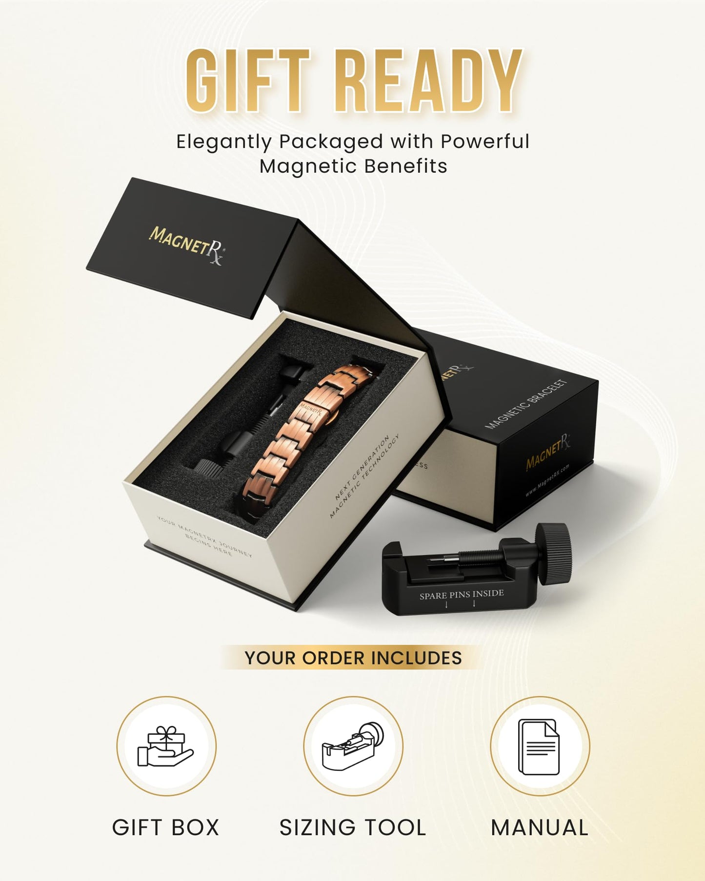 MagnetRX® Magnetic Copper Bracelet for Men — EllipseMAX 5X Strength 5,000 Gauss Magnets — Designed in USA & Patent Pending — Premium Mens Copper Bracelet with Adjustable Length