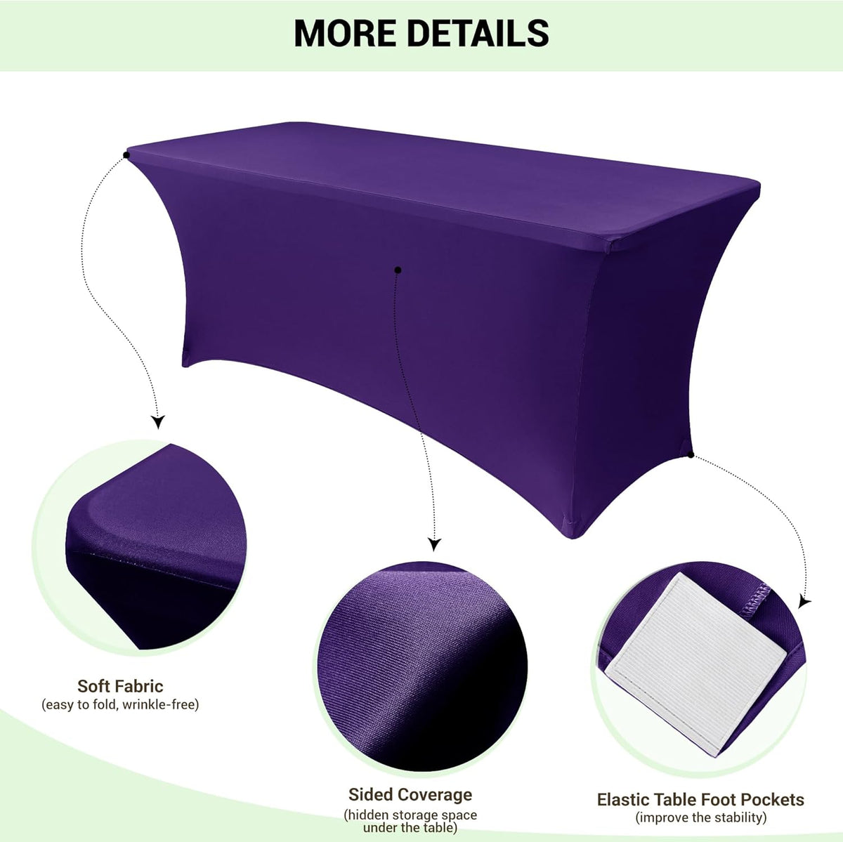 Obstal 6ft Spandex Table Cover for Standard Folding Tables - 2 Pack- Rectangular Fitted Tablecloth for Halloween Party Holiday Decorations, 72L x 30W x 30H Inches, Dark Purple