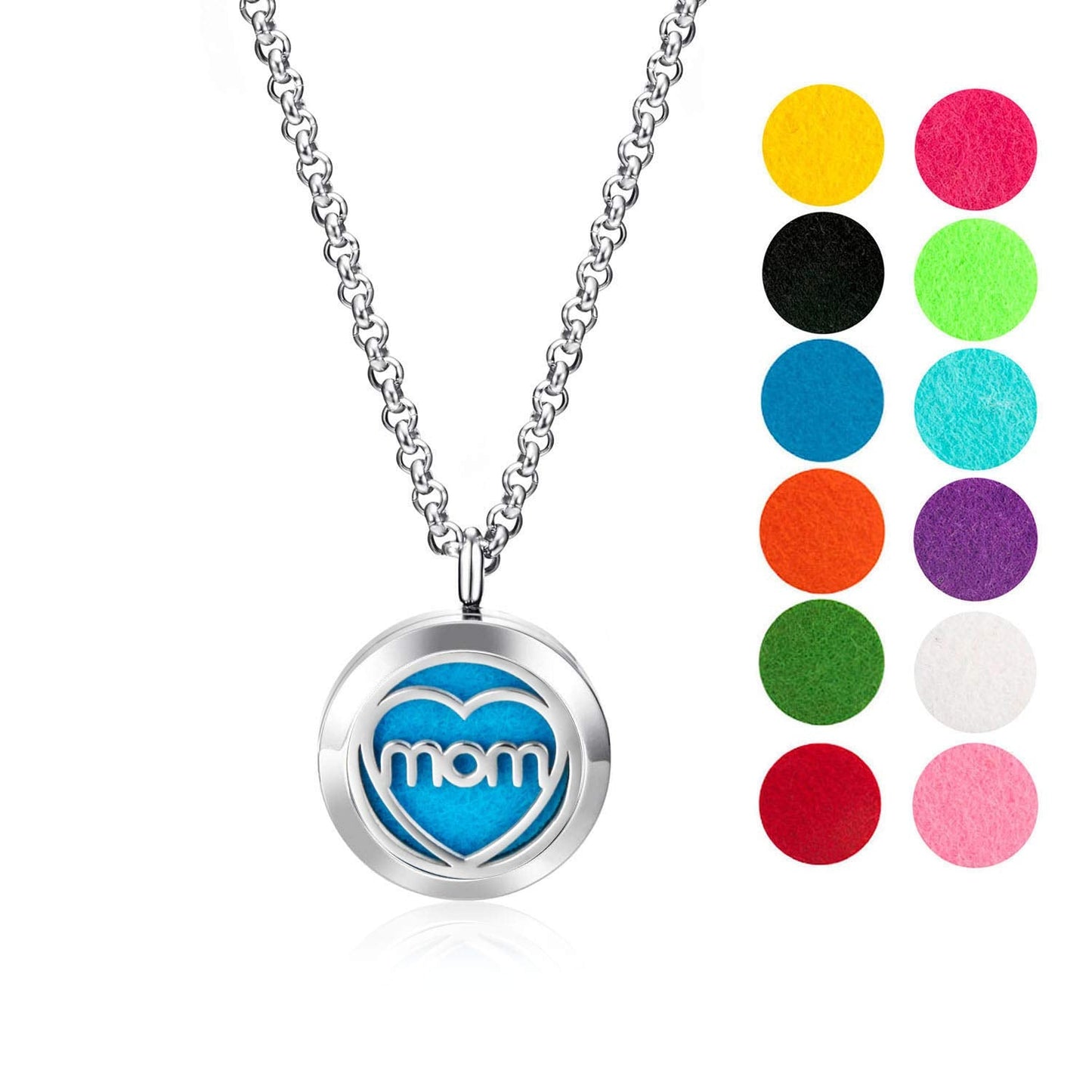 Wild Essentials MOM Essential Oil Diffuser Necklace Gift Set - Includes Aromatherapy Pendant, 24" Stainless Steel Chain, Refill Pads
