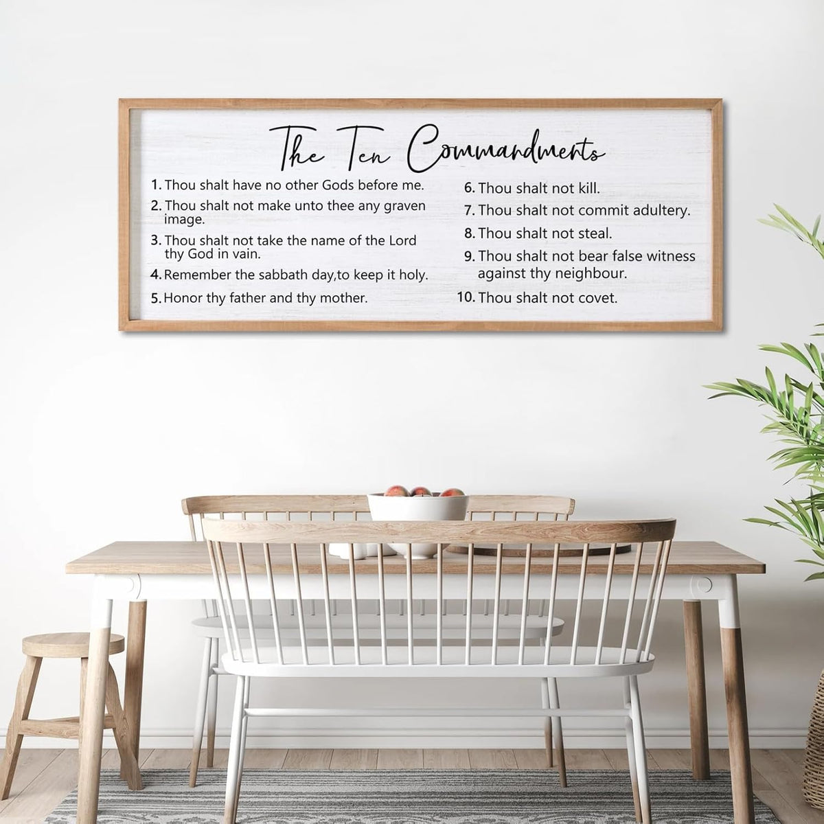 The Ten Commandments Rustic Bible Verse Framed Wall Art, 40''×15'' Positive Religious Christian Saying Sign for God Jesus Christ Prayer, Vintage Horizontal Holy Inspirational Catholic Scripture Decor