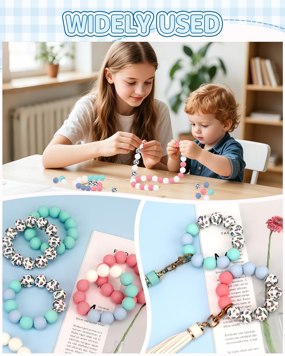 SALUOKE 100 Pcs 15mm Silicone Beads for Keychain Making, Butterfly Silicone Beads Bulk Round for Bracelets Pens Crafts Jewelry Making (Butterfly)