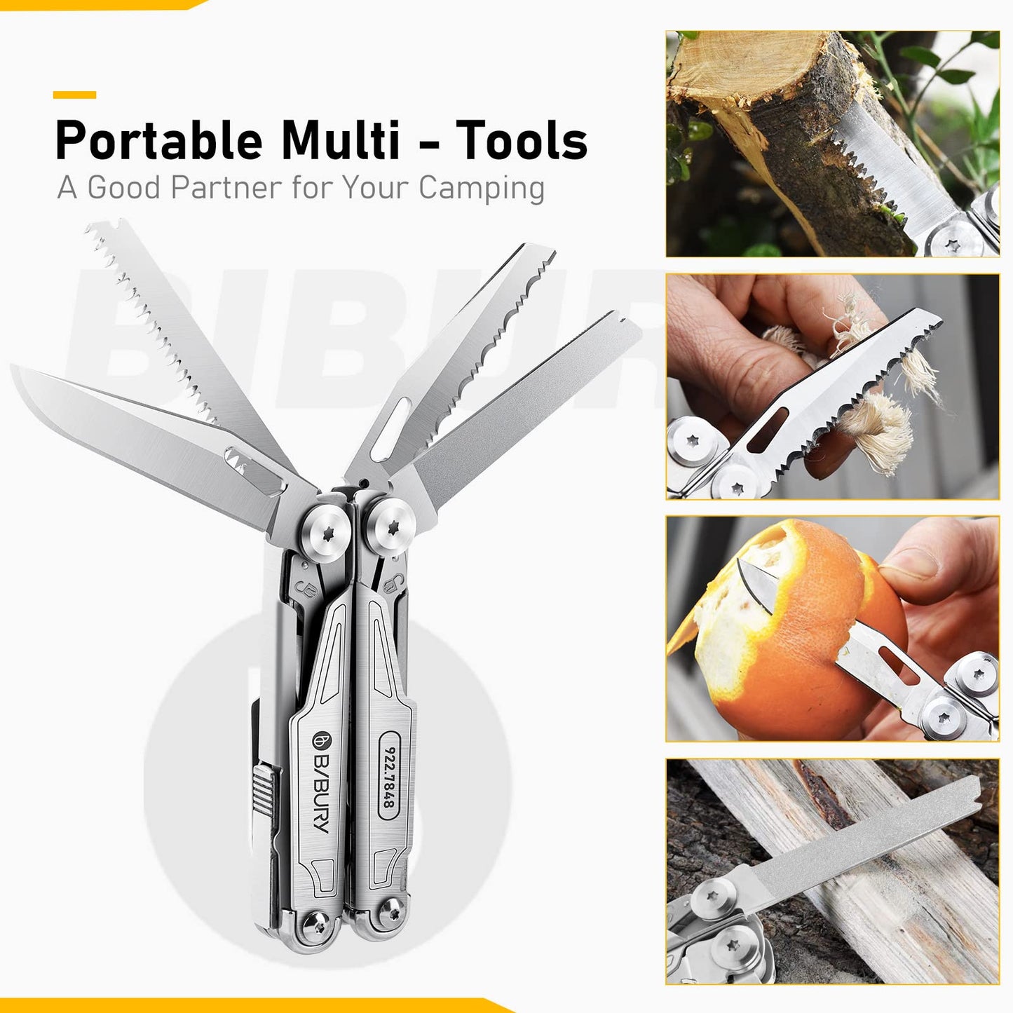 BIBURY Multitool with Pocket Knife, 19-in-1 Stainless Steel Pliers with Scissors, Self-locking Multi tools with EDC Sheath for Home, Camping, Hiking, Survival, Gifts for Men, BI2038A