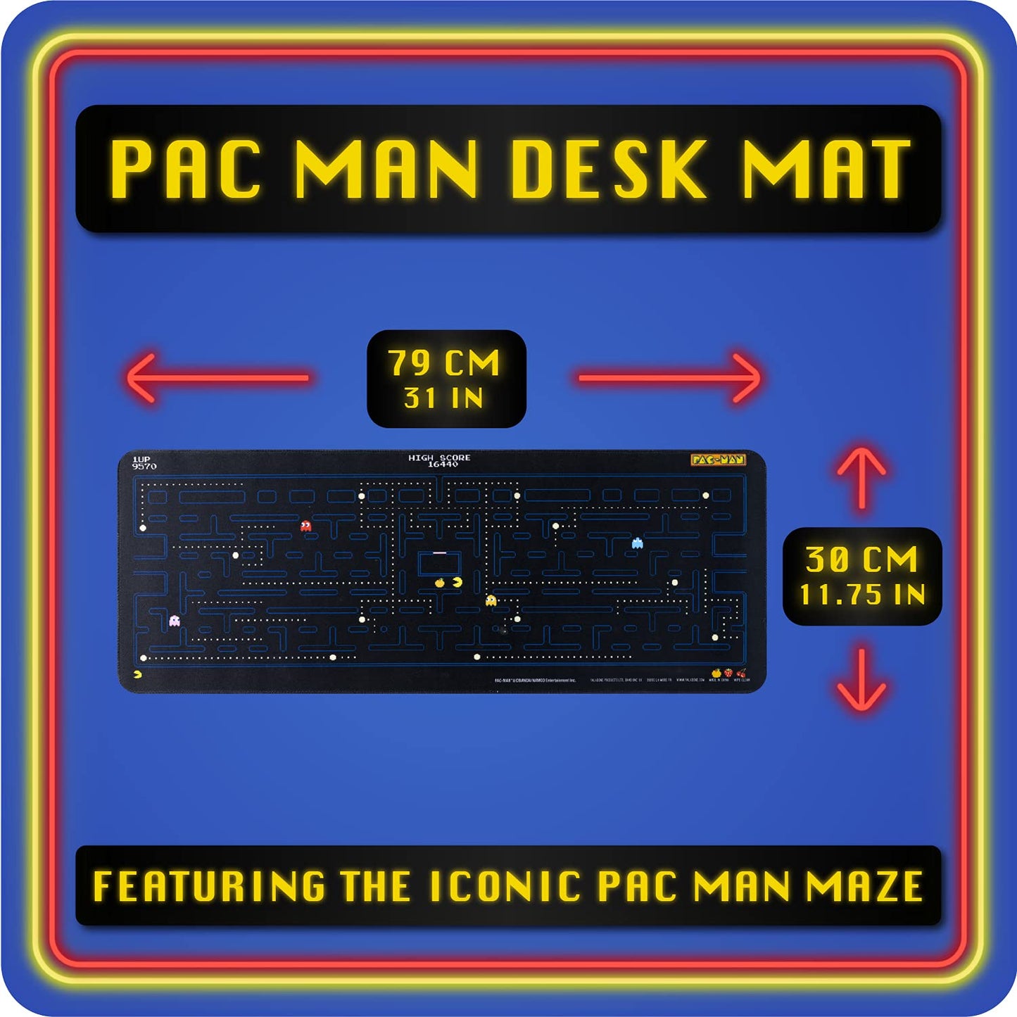 Paladone Retro Pac Man Large Gaming Mouse Pad for Desk Keyboard Mousepad Non-Slip