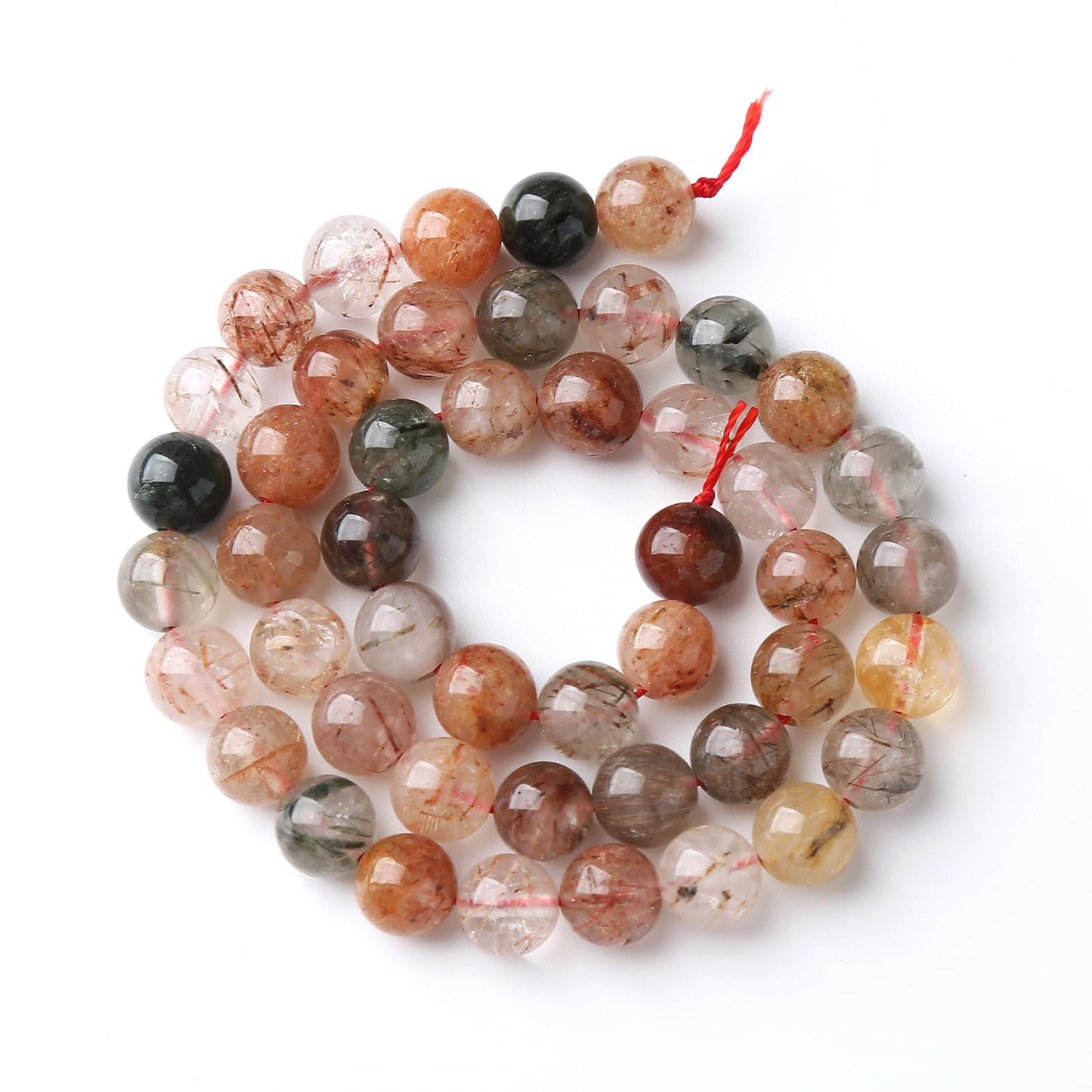 A+ Colorful Rutilated Quartz Crystal Beads Natural Stone Round Loose Beads for Jewelry Making DIY Bracelet Necklace Accessories 8mm 45pcs