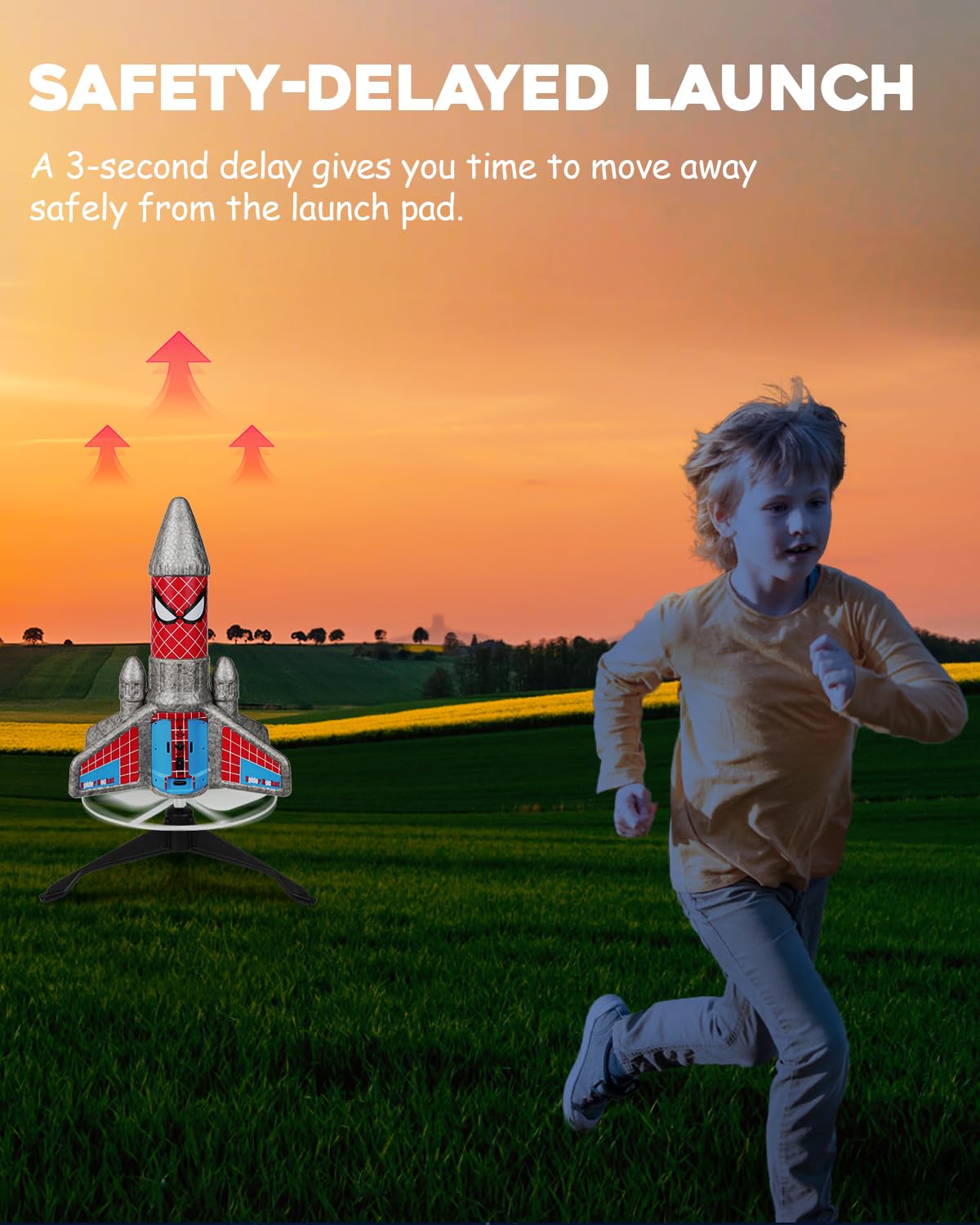 Fullware Rocket Launcher for Kids – 2nd Gen Upgraded Design, Electric Auto Launch, 200ft Flight with Safe Parachute, Outdoor Rocket Toy for Boys & Girls, Birthday Gift for Ages 6-13, Spider Pattern