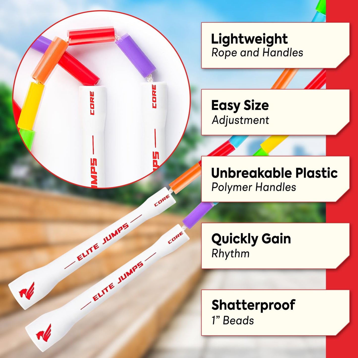 Beaded Kids Exercise Jump Rope - Segmented Skipping Rope for Kids - Durable Shatterproof Outdoor Beads - Light Weight and Tangle Free Exercise Training - Adjustable Jump Rope for Fitness - 7ft