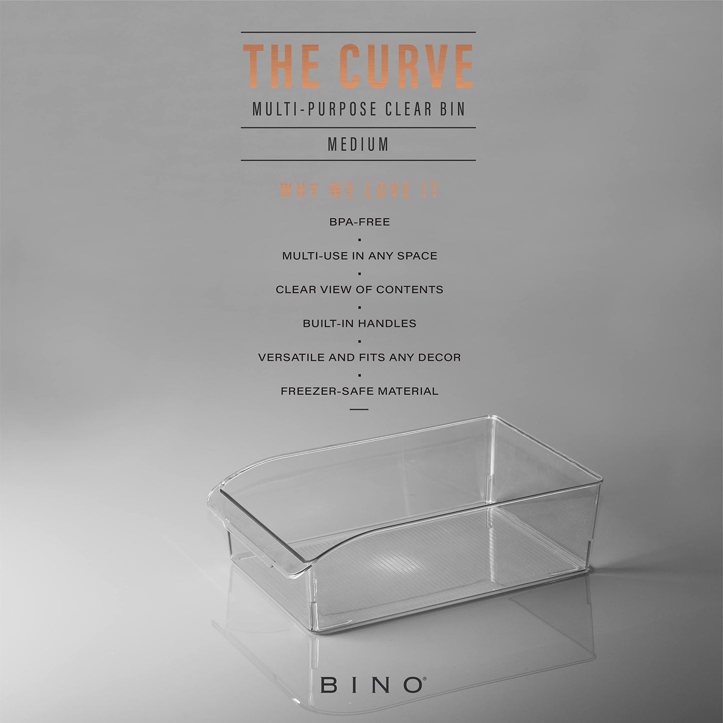 BINO | Plastic Storage Bins, Medium | THE CURVE COLLECTION | Multi-Use Organizer Bins | Storage Containers Kitchen, Pantry and Home Organization | Fridge Organizers | Pantry Organization and Storage