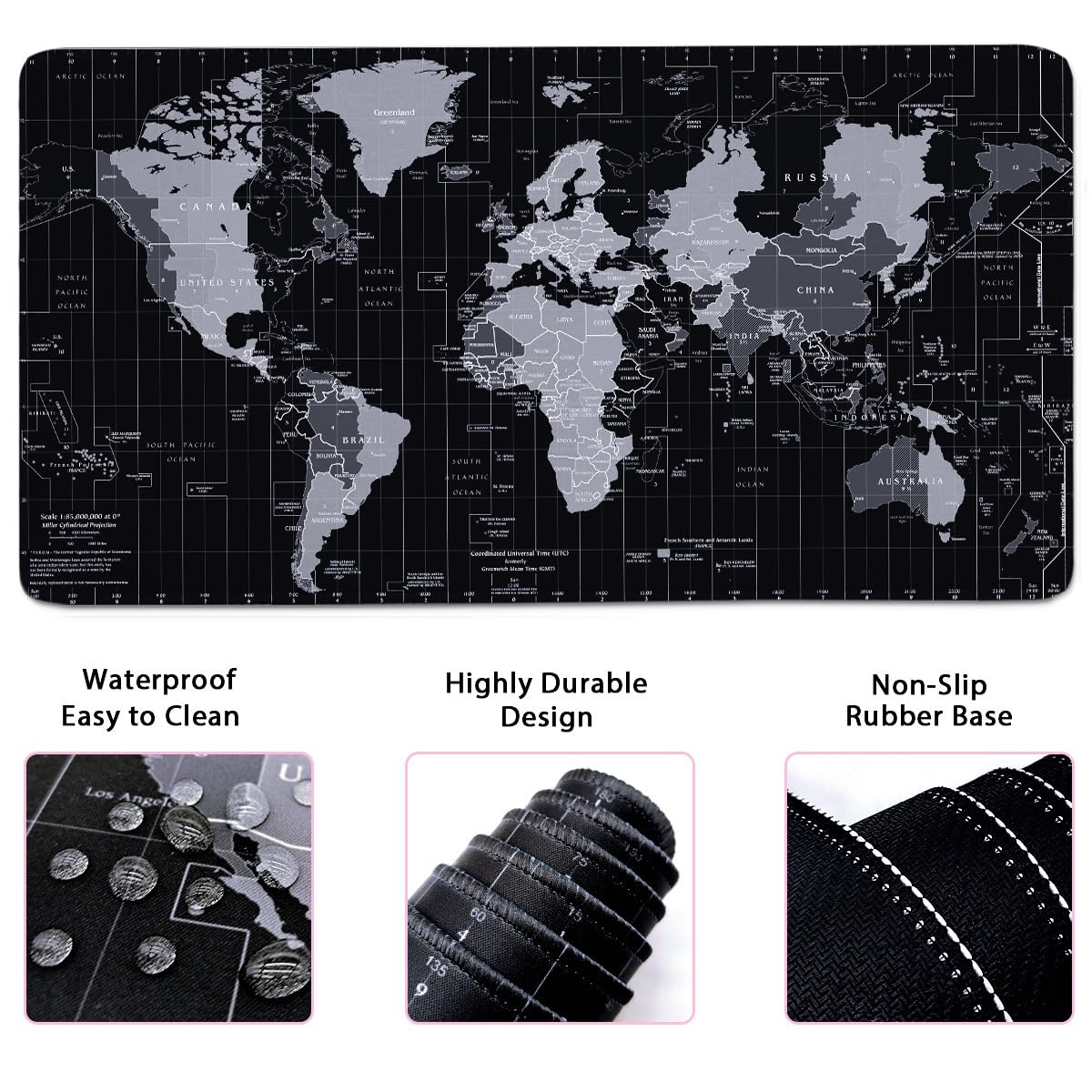 Large Mouse Pad Set, Cute Extended Mouse Pad+Keyboard Wrist Rest Support Desk Pad Memory Foam Ergonomic Easy Typing, 35.4×15.7 in Desk Mat Set for Home Office Study Game - World Map
