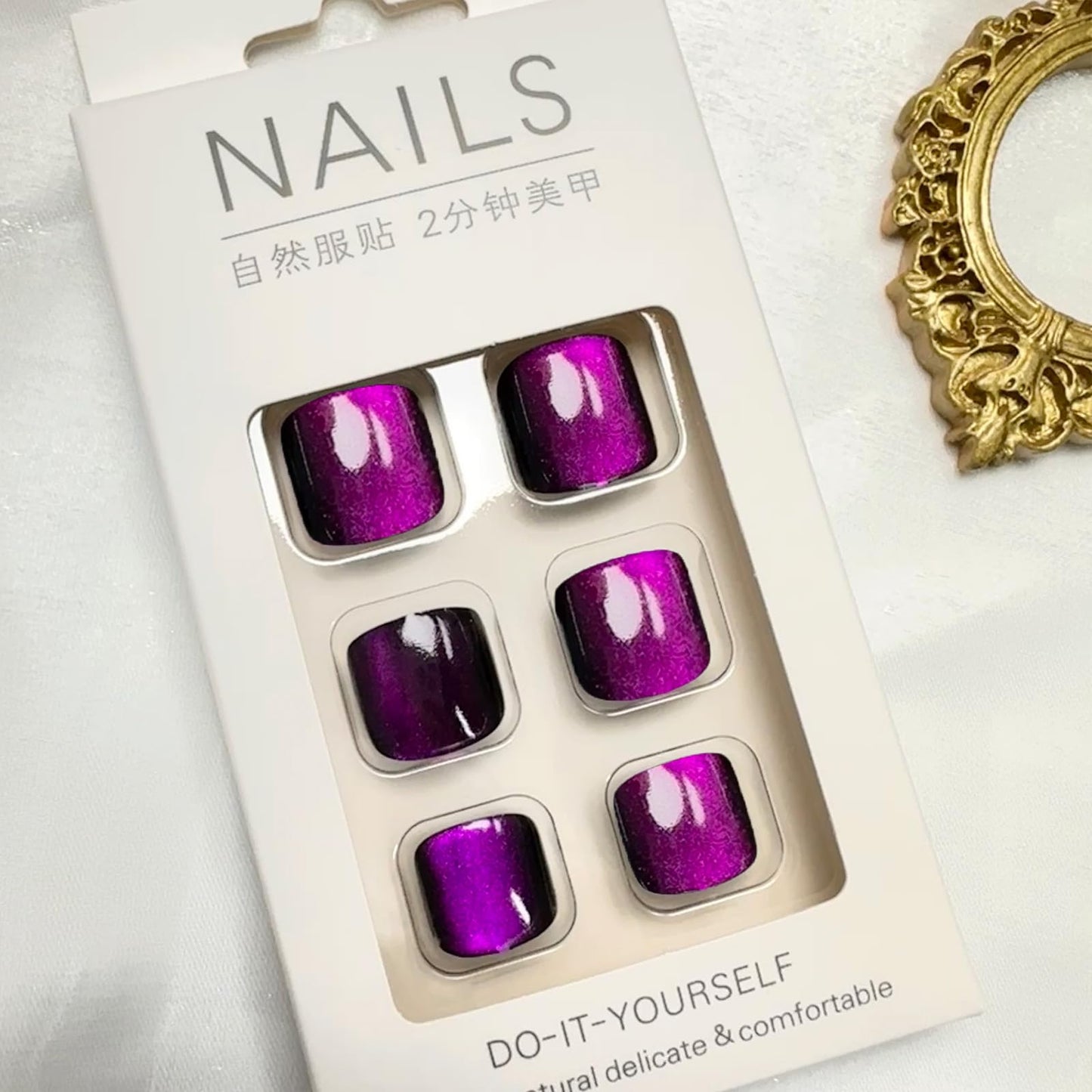 Press On Toenails Glitter Purple False Nails Glossy Full Cover Acrylic With Designs Bling Artificial Stick On for Women Manicure