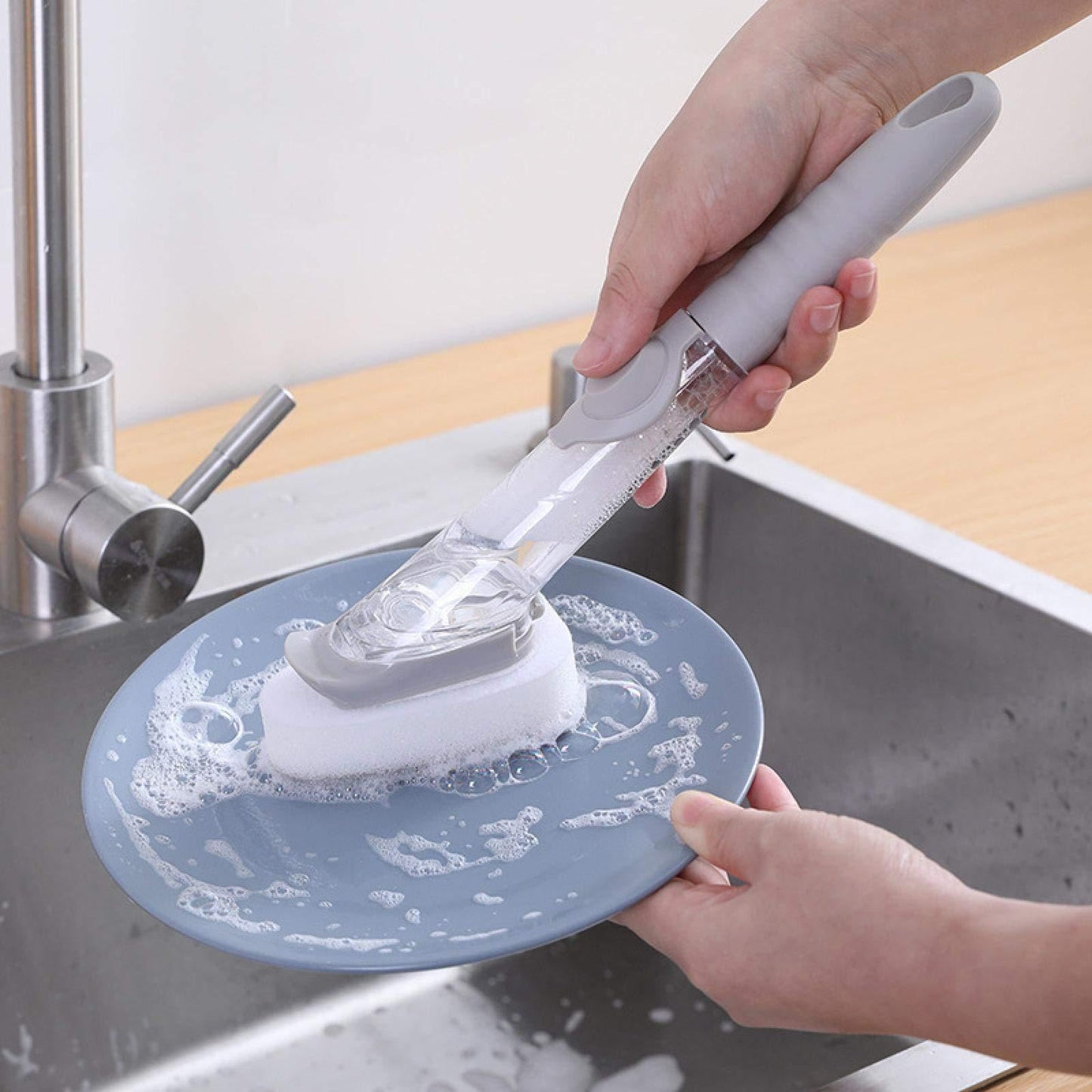 5-in-1 Soap Dispensing Dish Wand Kit | All-in-One Kitchen Cleaning Tool, Scrub Brush and Sponge Set with Soap Dispenser | Includes 2 Brushes, 2 Sponges, for Cleaning Dishes, Cookware, Utensils & Pots