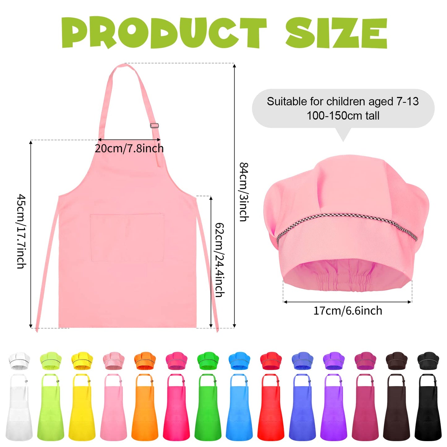Handepo 28 Pcs Kid Apron and Chef Hat Set Adjustable Bib Apron with Pockets for Kids Cooking Baking Painting Crafting(Multicolor)