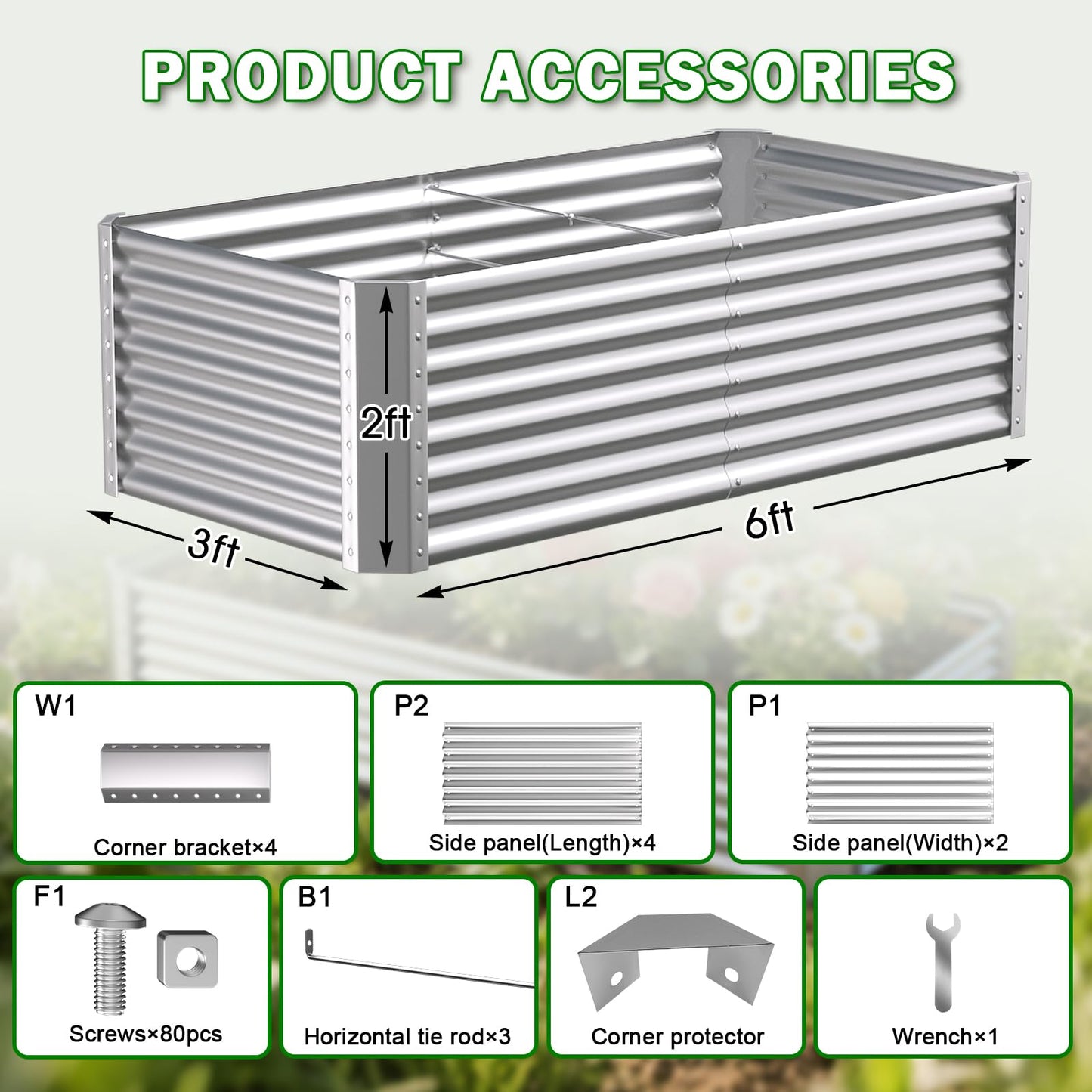 Tegarbed Tall Galvanized Raised Garden Bed Kit Outdoor Patio,6x3x2ft Large Rectangular Metal Planter Boxes,Deep Root Box Planter for Gardening, Vegetables, Flowers, Herbs, 1 Pack, Silver