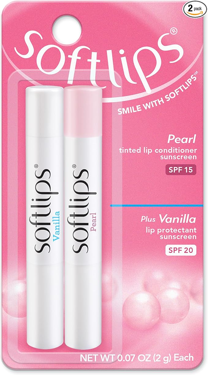 Softlips Daily Lip Moisturizer For Very Dry Lips With SPF, Pearl Tint & Vanilla Flavor Lip Balm, Hydrates, Soothes & Prevents Dry, Chapped Lips, Smooth Glide Formula, Dermatologist Tested, Pack of 2 Chap Sticks