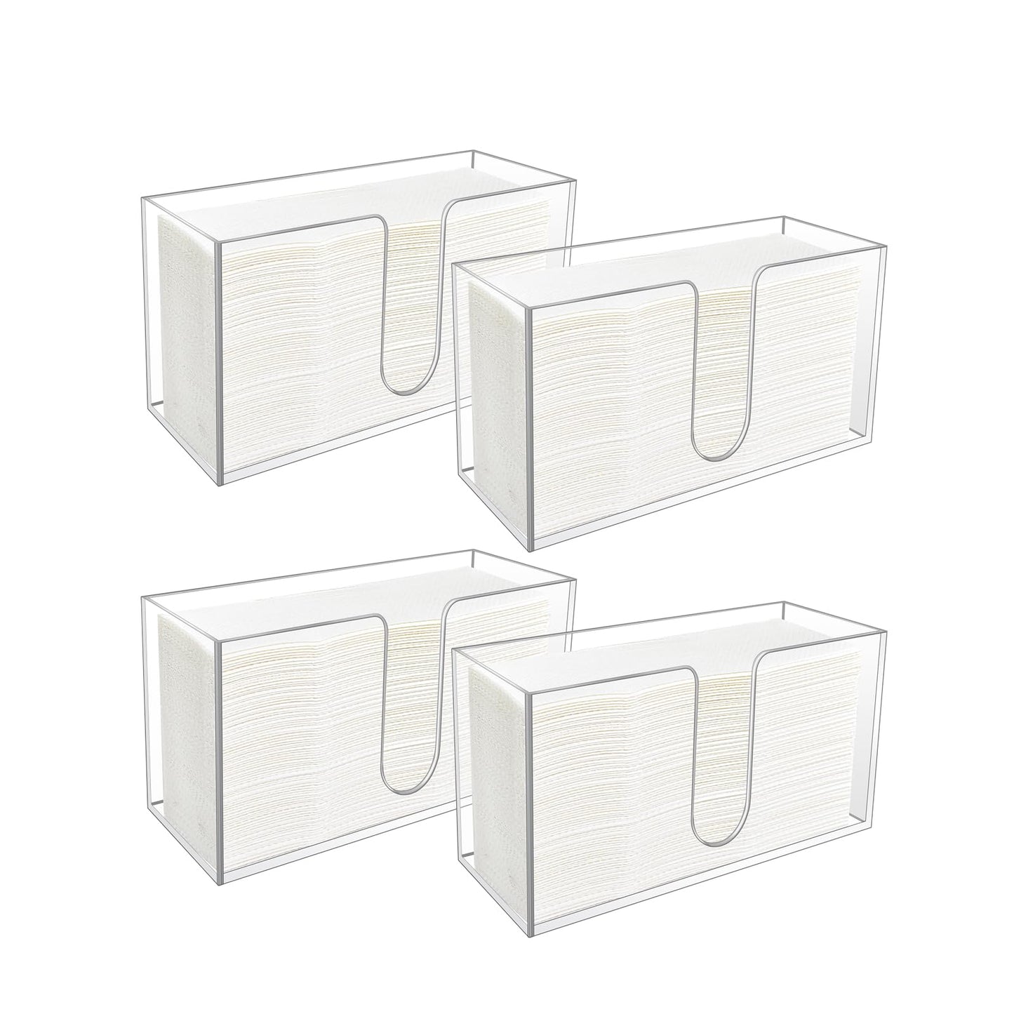 4 Pack Acrylic Paper Towel Holder, Countertop Napkin Dispenser for C-Fold, Multi-Fold & Trifold Paper Towels, 5mm Transparent Acrylic for Kitchen, Bathroom & Restaurant (4)