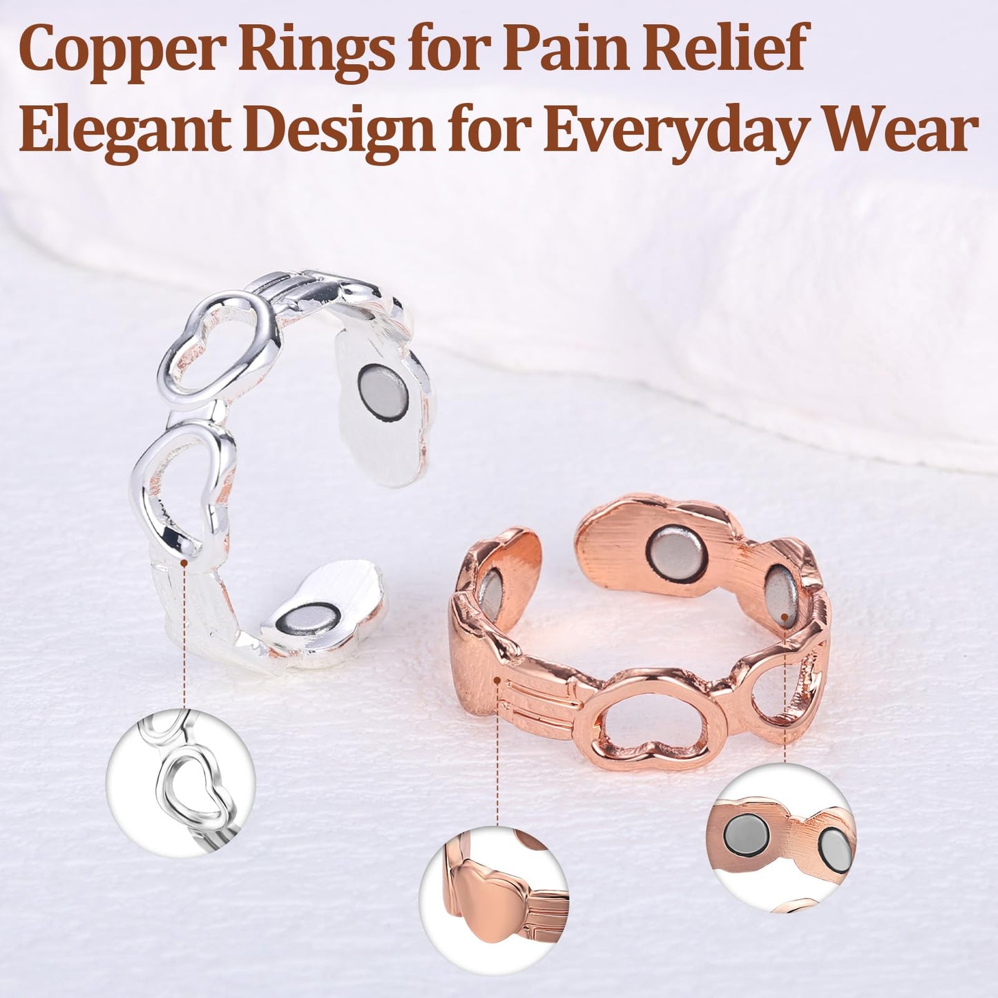 BioMag Copper Rings for Women, 99.99% Pure Copper Magnetic Lymphatic Drainage Rings Thumb Rings with Magnets, Adjustable Jewelry Gift with Box