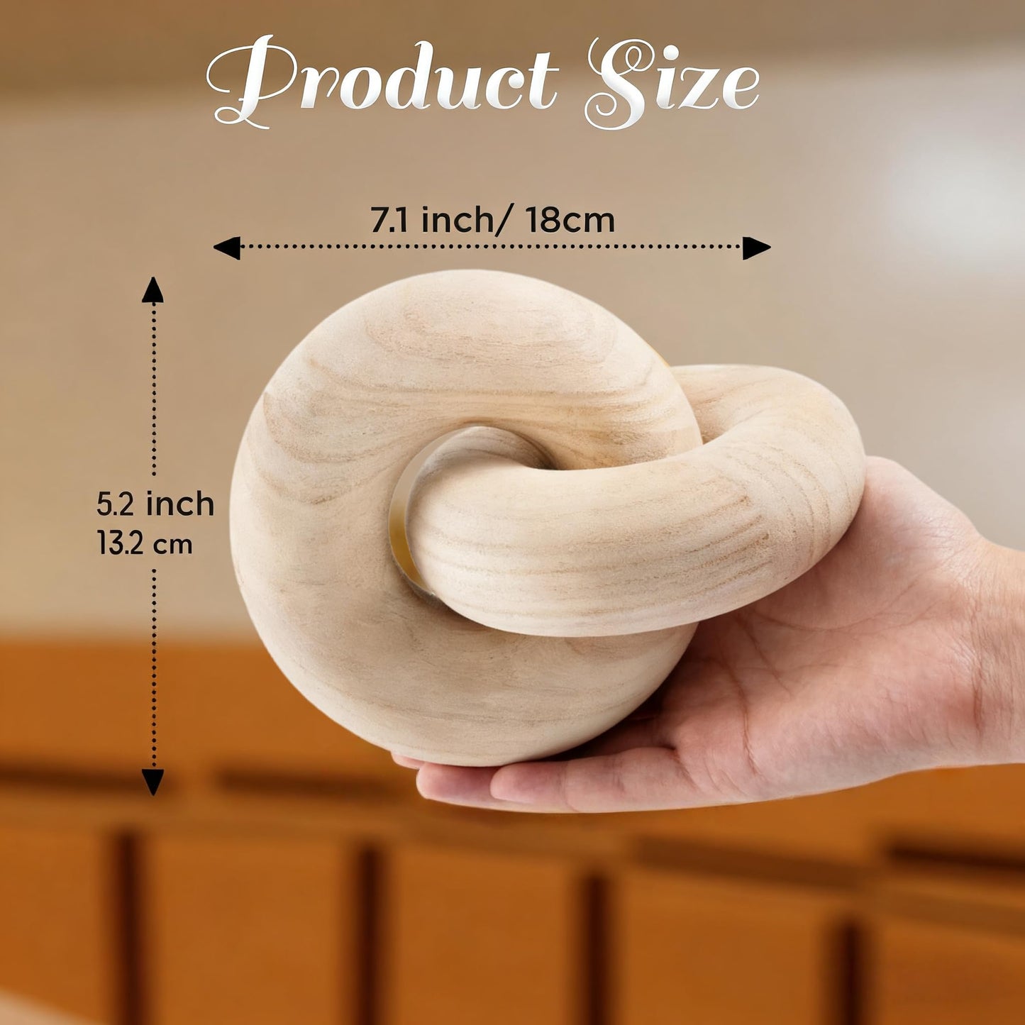 Nezhain 2-Link Wood Chain, Hand Carved Coffee Table Decoration, Boho Decor for Bedroom, Living Room,Shelf Entryway Table,Book Shelf (Natural)