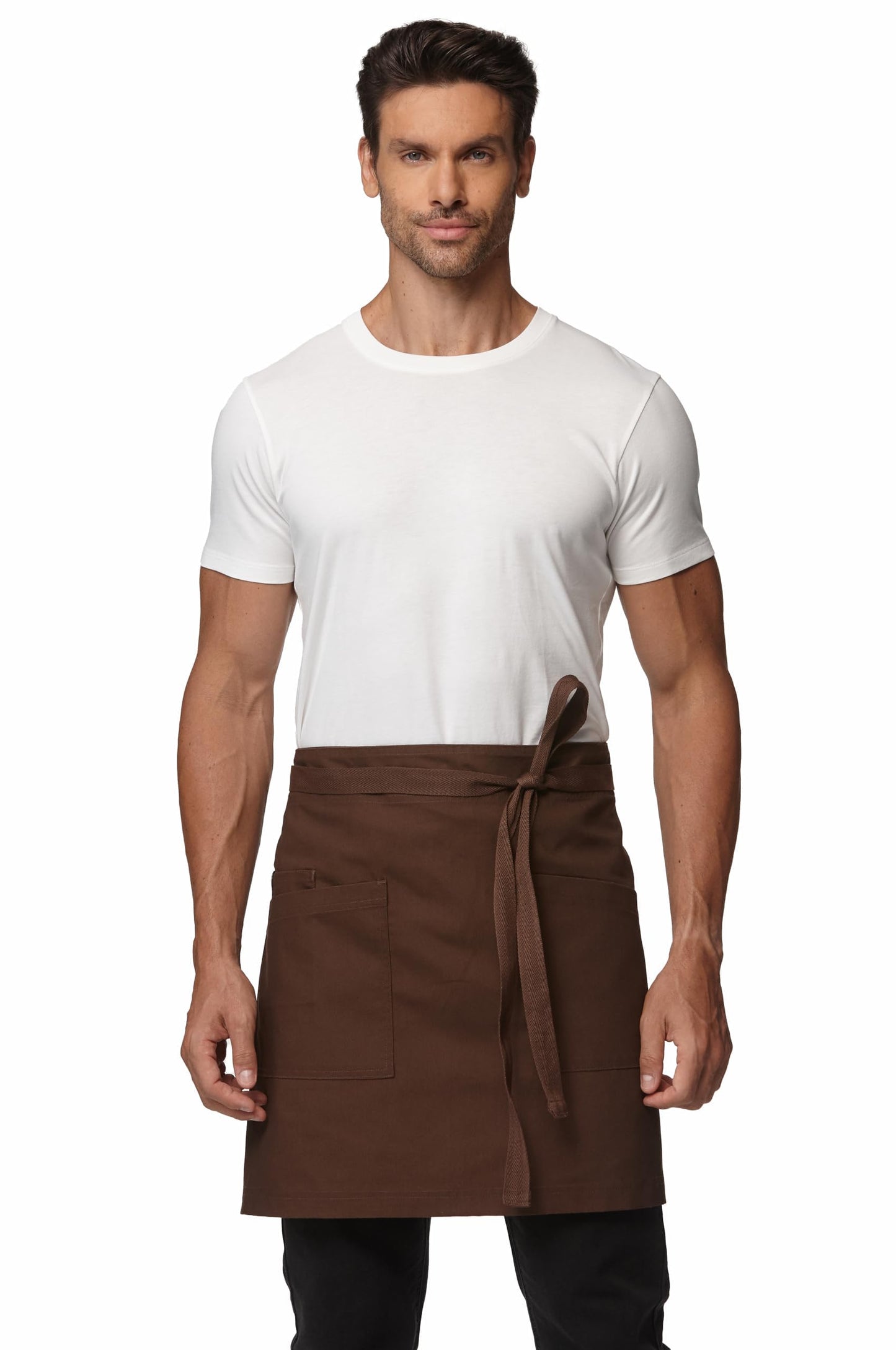 Guolamy Unisex Waist Apron Half Bistro Apron Server Aprons with Pockets Waterproof 4251BY(Coffee,1Pack