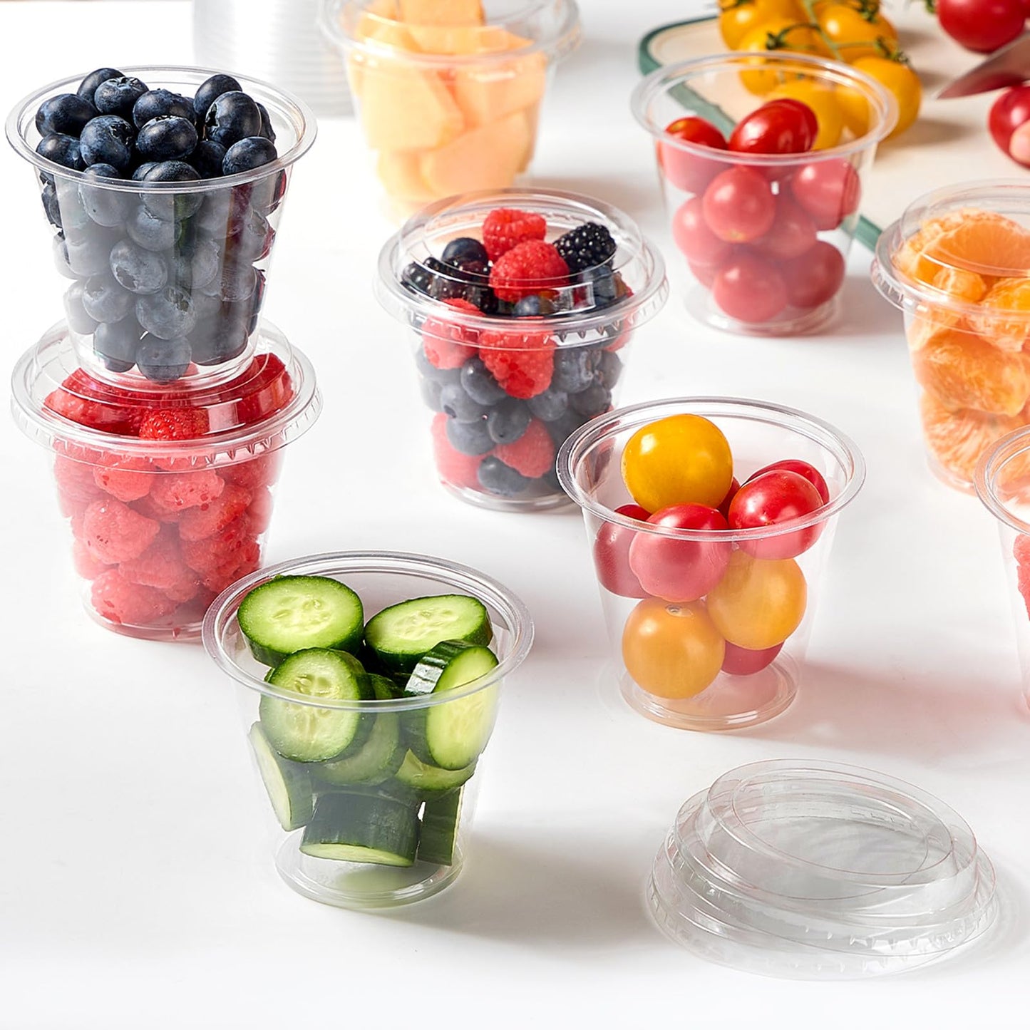 Jycnolm 50 Pack 9 oz Plastic Dessert Cups with Lids, Small Plastic Yogurt Parfait Cups, Mini Round Party Serving Cup for Pudding, Fruit, Cake, Appetizer, Dessert Shot Glasses