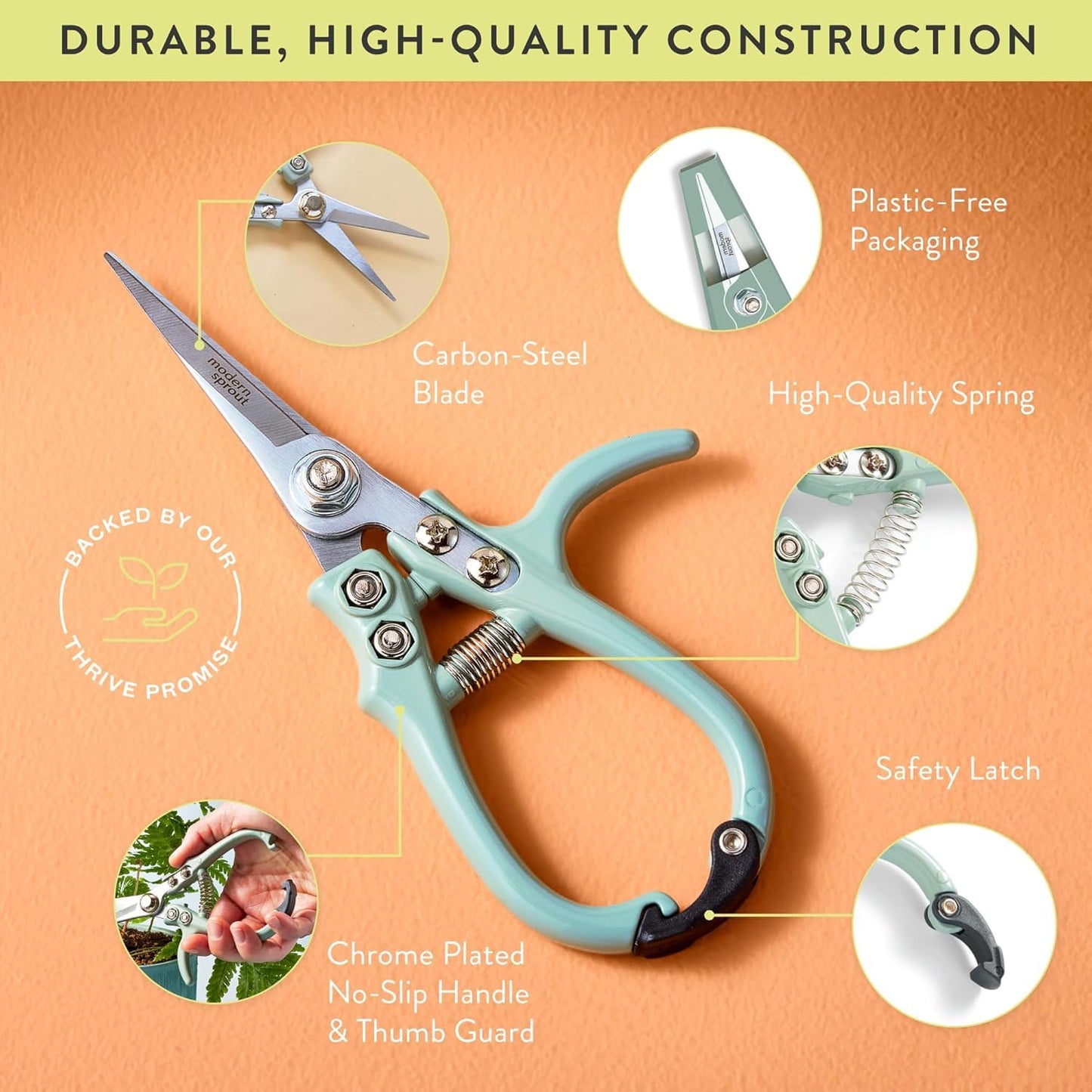 Modern Sprout Pruning Shears - Herb Snipping Scissors- Lightweight Gardening Tools W/Easy Lock - Flower Cutter Garden Shears - Carbon Steel Blade + Plastic-Free Reusable Holster (Multicolor 12 Pcs)