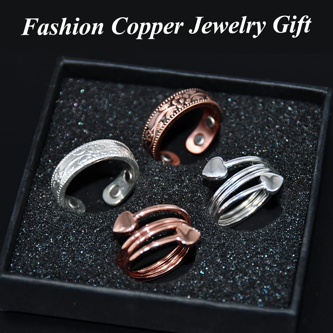 Cigmag 4PCS Copper Rings for Women, Magnetic Rings Strong Magnets Pure Copper, Adjustable